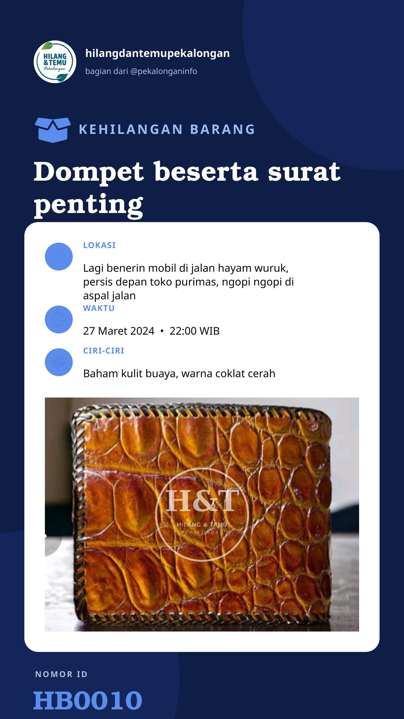 Story 9:16 laporan Dompet beserta surat penting KTP atas nama Fanta Marzuki