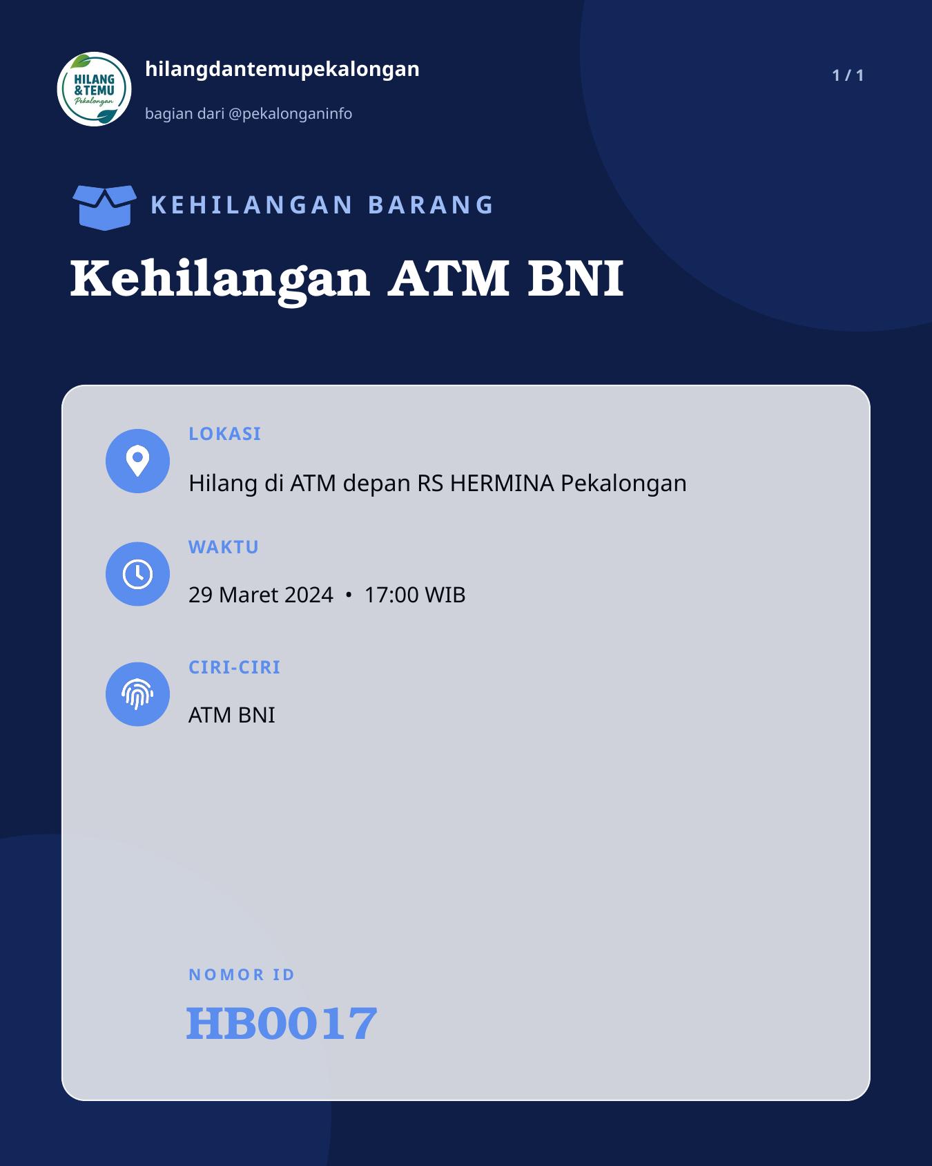 Slide laporan Kehilangan ATM BNI (HB0017)