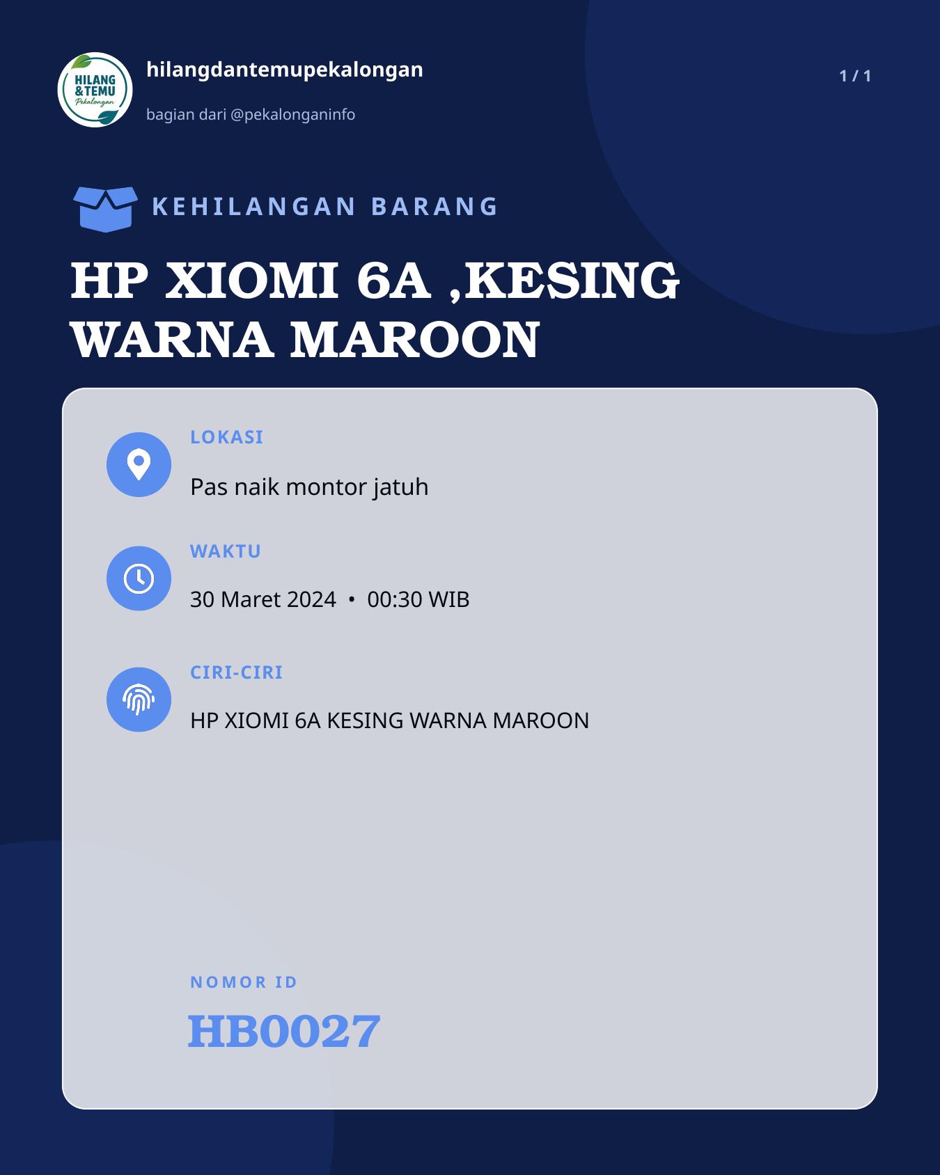 Slide laporan HP XIOMI 6A ,KESING WARNA MAROON (HB0027)