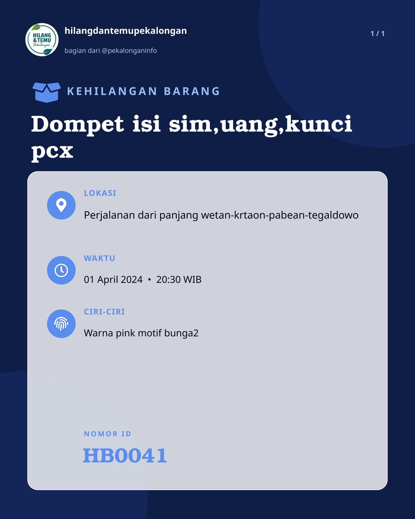 Slide laporan Dompet isi sim,uang,kunci pcx (HB0041)