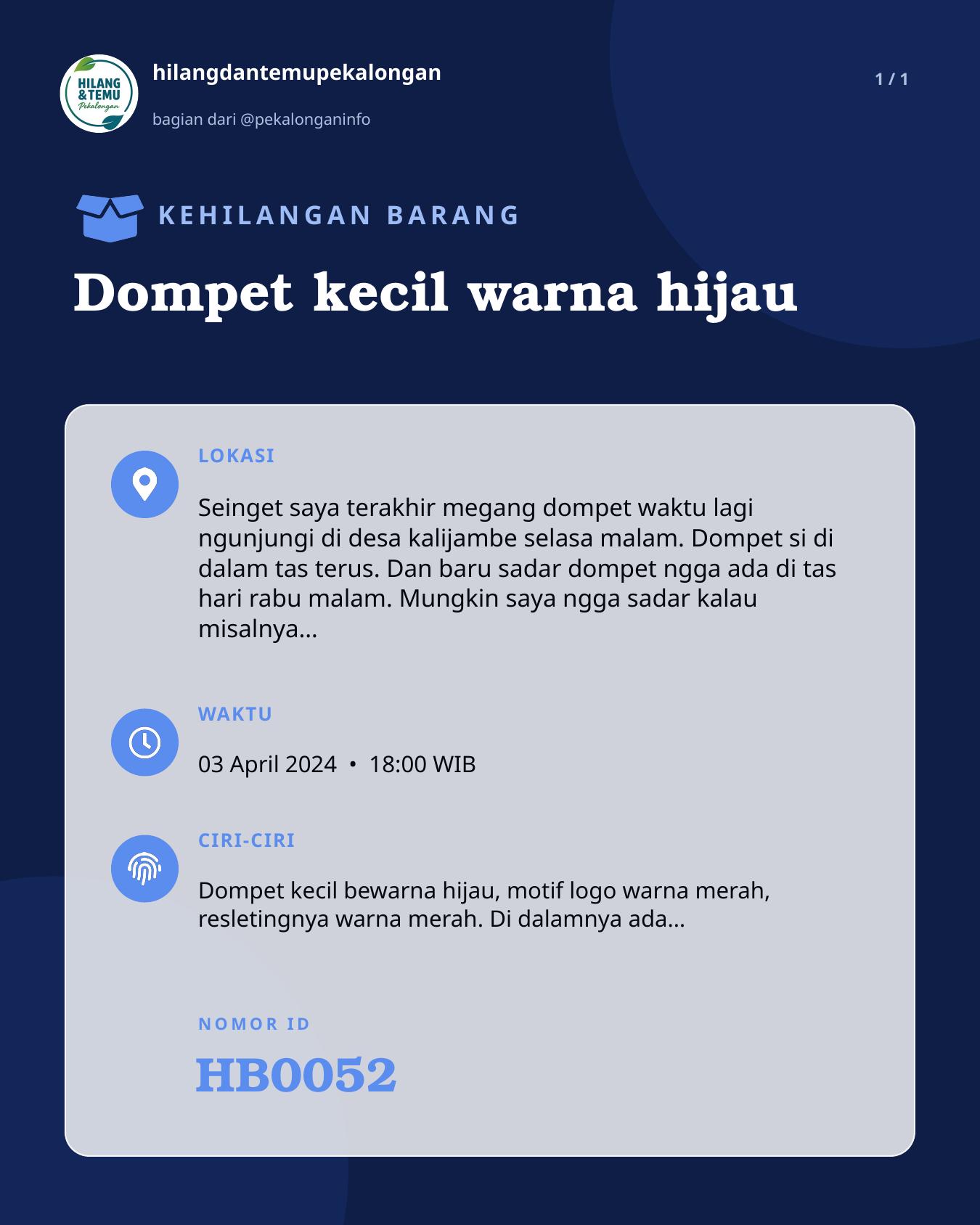 Slide laporan Dompet kecil warna hijau (HB0052)