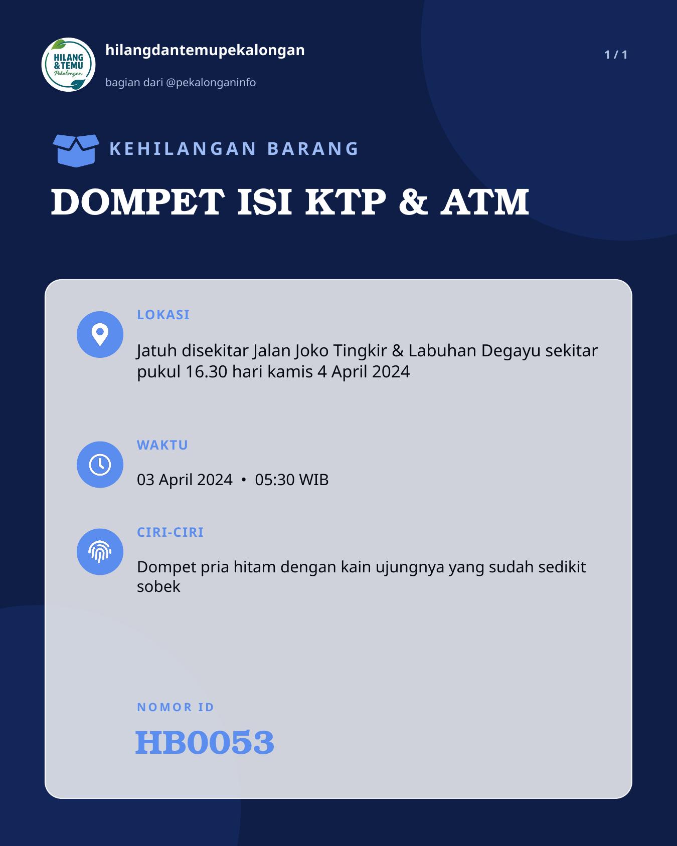 Slide laporan DOMPET ISI KTP & ATM (HB0053)