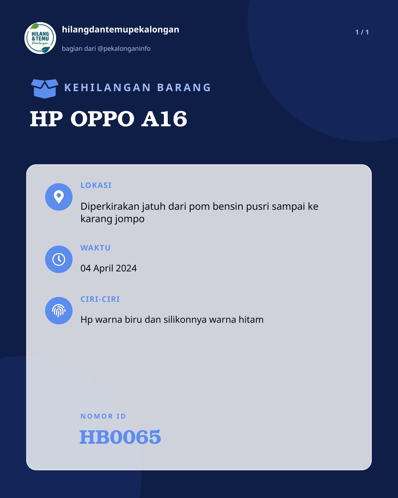 Slide laporan HP OPPO A16 (HB0065)