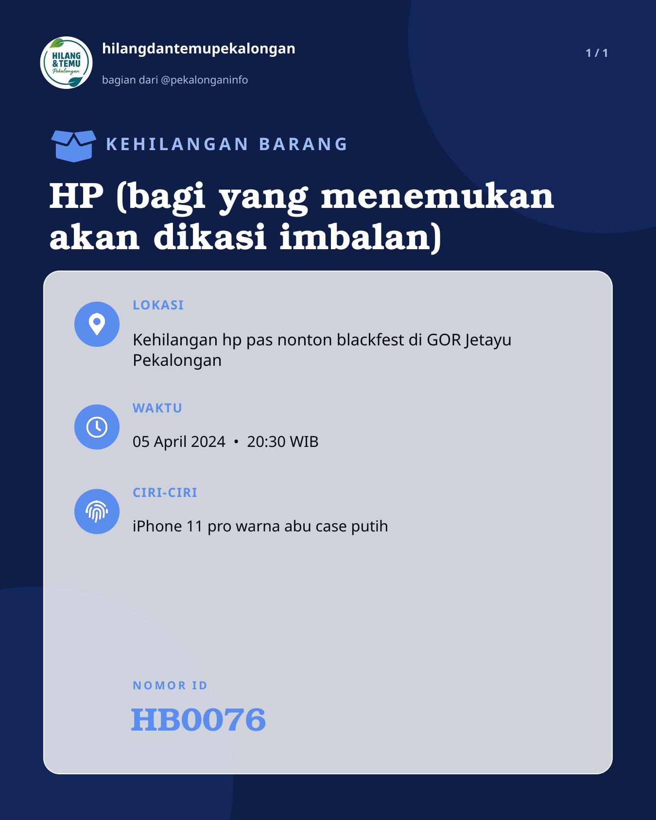 Slide laporan HP (bagi yang menemukan akan dikasi imbalan) (HB0076)
