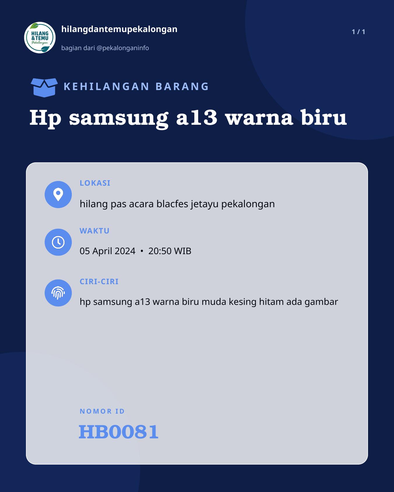 Slide laporan Hp samsung a13 warna biru (HB0081)