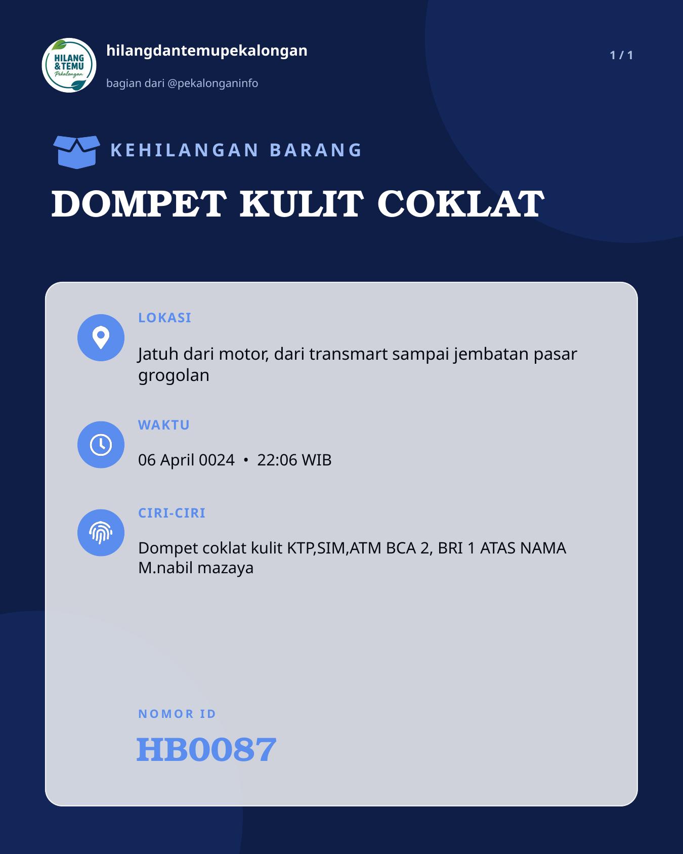 Slide laporan DOMPET KULIT COKLAT (HB0087)