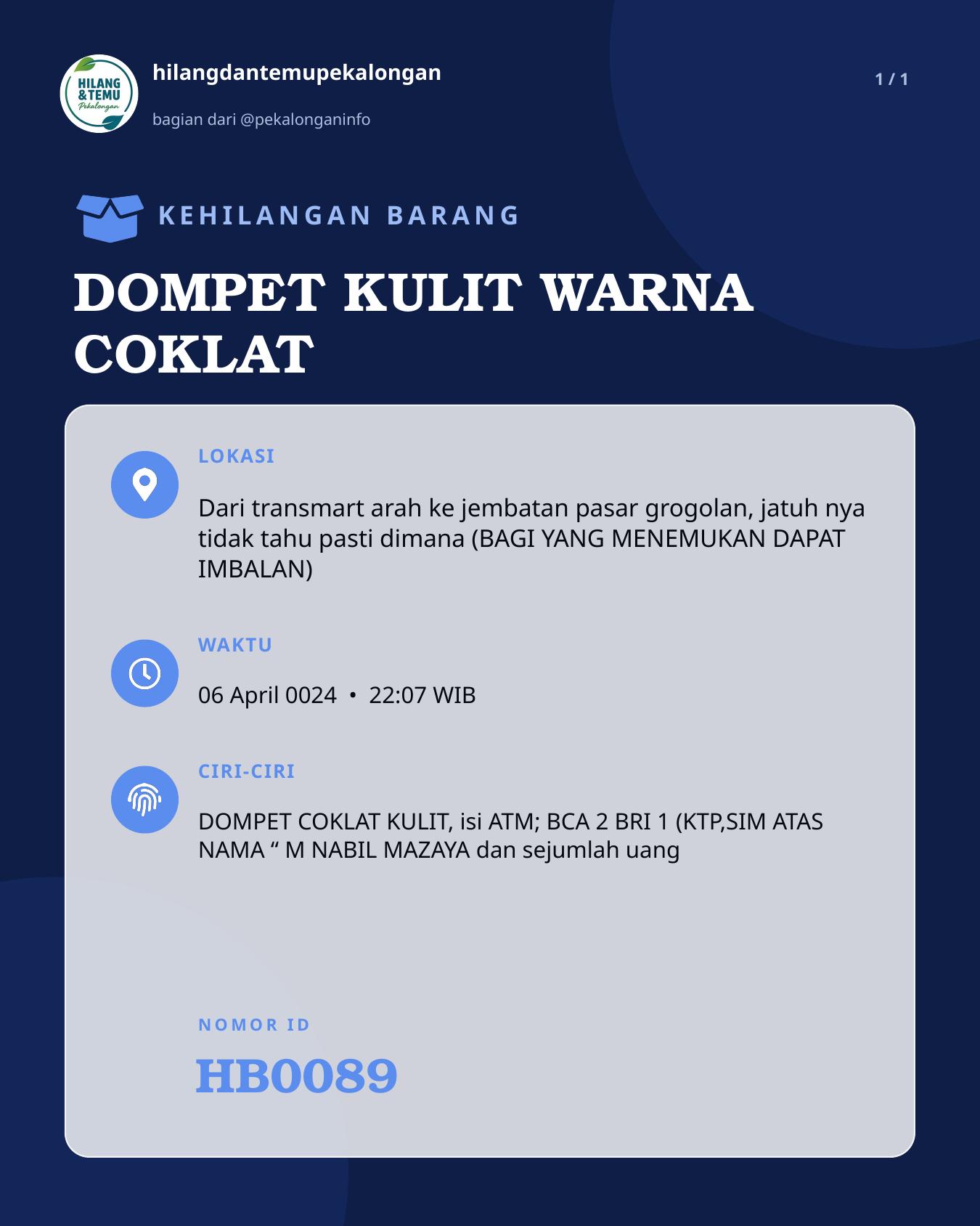 Slide laporan DOMPET KULIT WARNA COKLAT (HB0089)