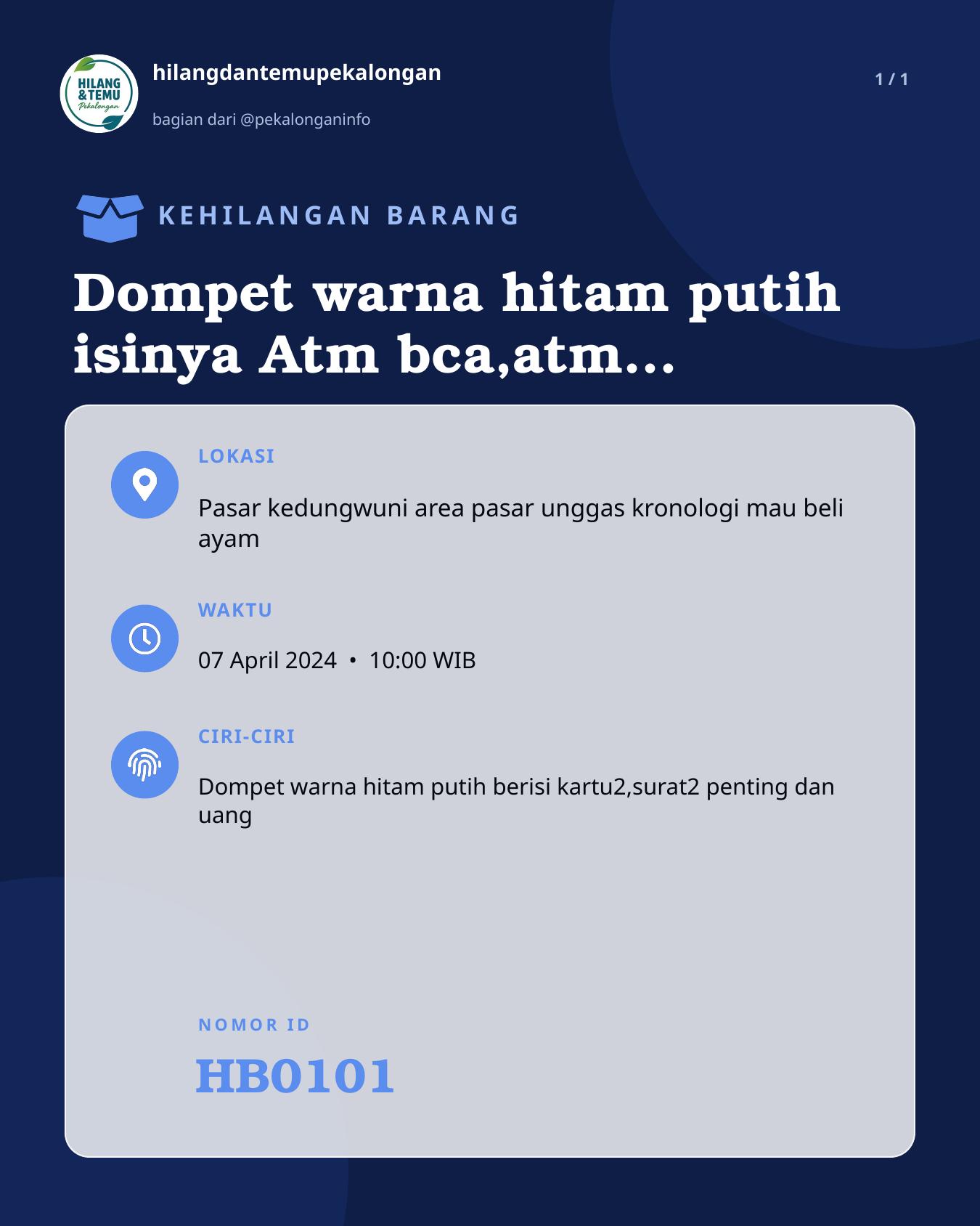 Slide laporan Dompet warna hitam putih isinya Atm bca,atm bri,bpjs,ktp,kunci pcx,stnkdan surat2 penting (HB0101)