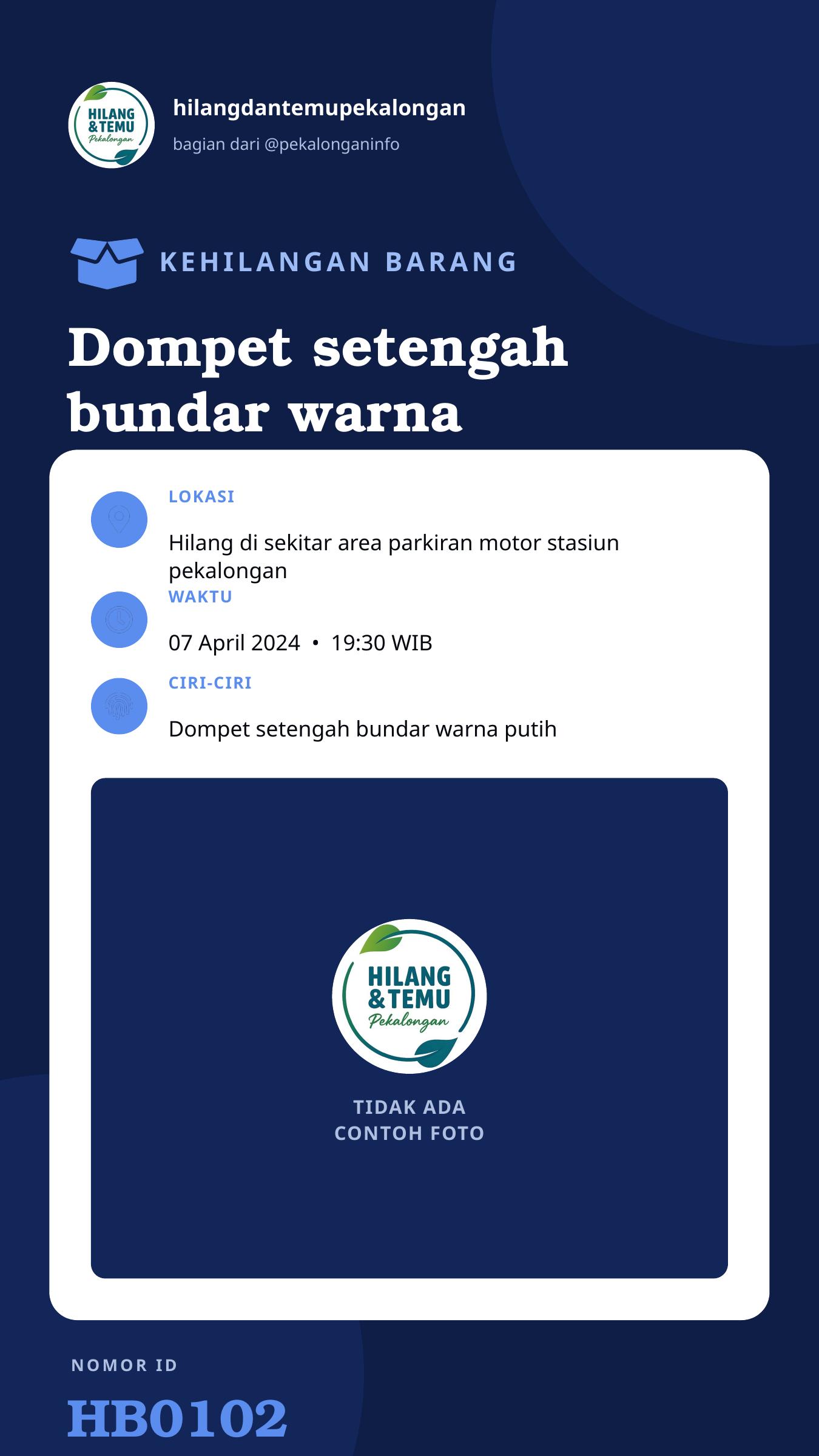 Story 9:16 laporan Dompet setengah bundar warna putih berisi uang 500k dan KTP atas nama ibu Mursidah alamat rengas rt03/rw02 no.15 kecamatan kedungwuni kabupaten pekalongan