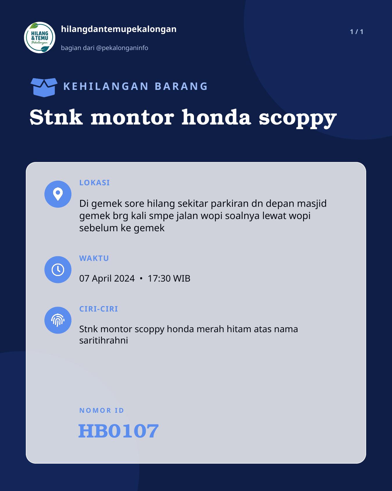 Slide laporan Stnk montor honda scoppy (HB0107)