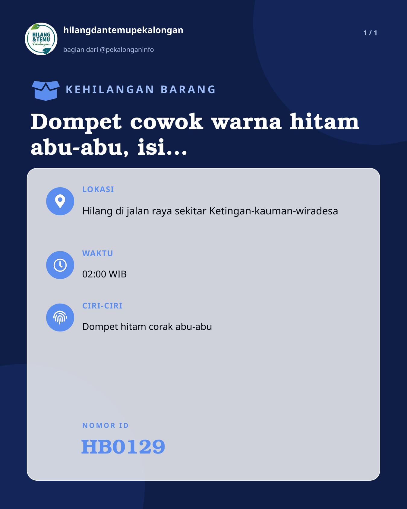 Slide laporan Dompet cowok warna hitam abu-abu, isi ktp,stnk,sim A,C , atm & uang tunai (HB0129)