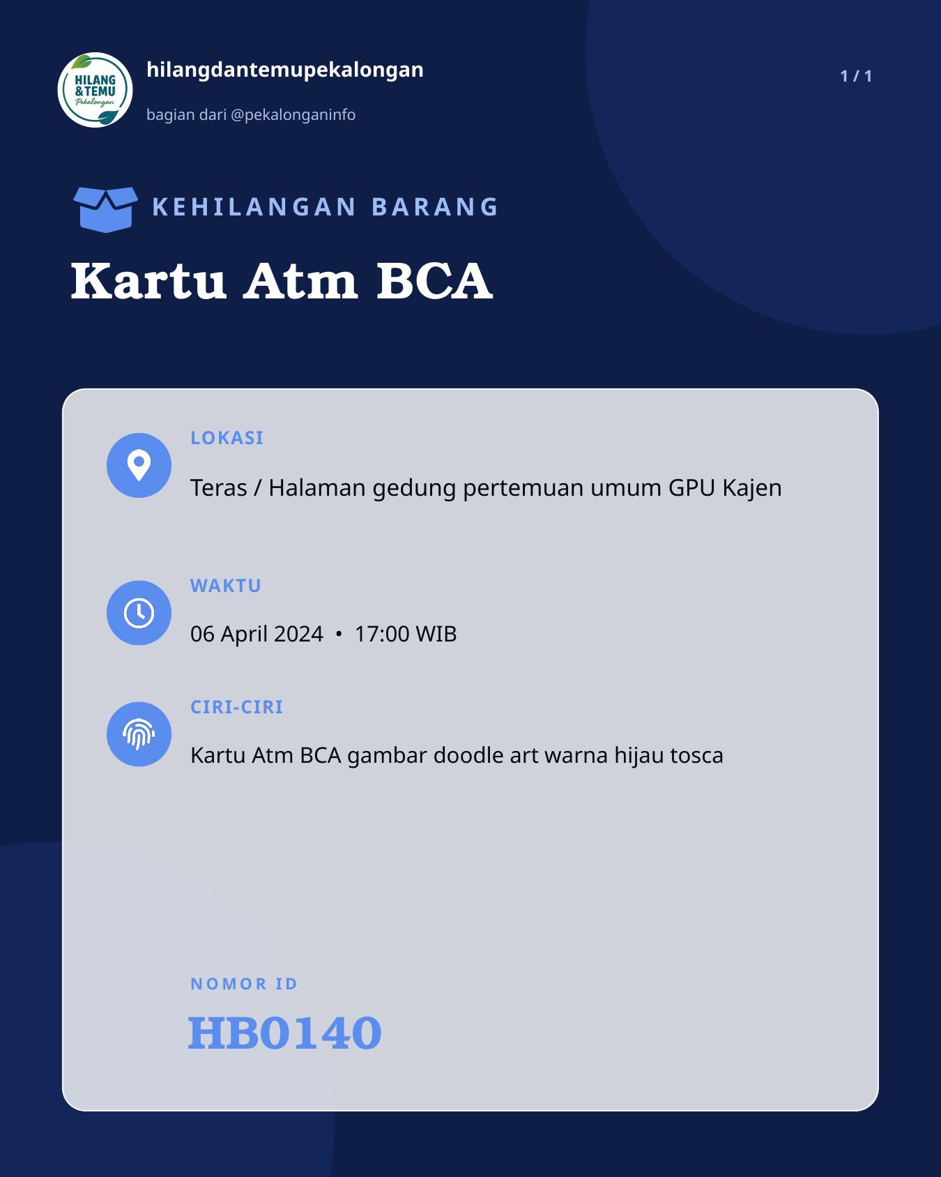 Slide laporan Kartu Atm BCA (HB0140)
