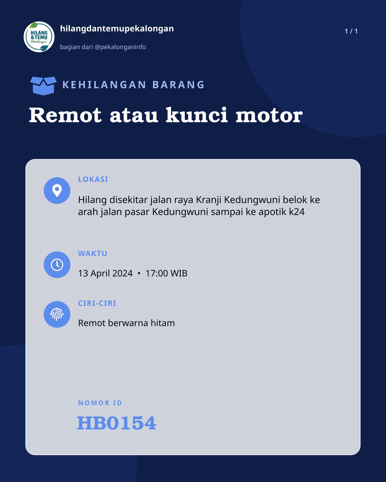 Slide laporan Remot atau kunci motor (HB0154)