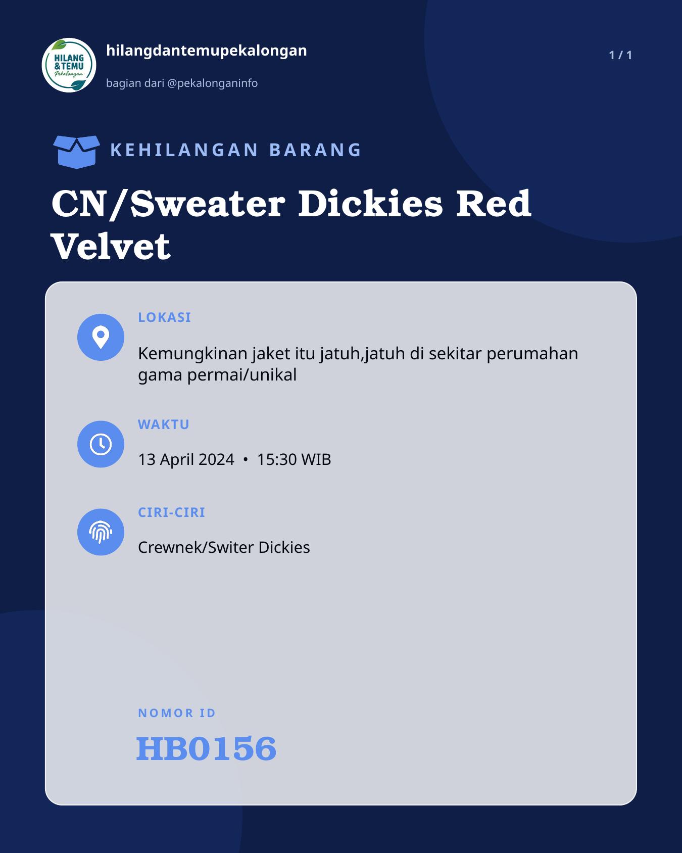 Slide laporan CN/Sweater Dickies Red Velvet (HB0156)