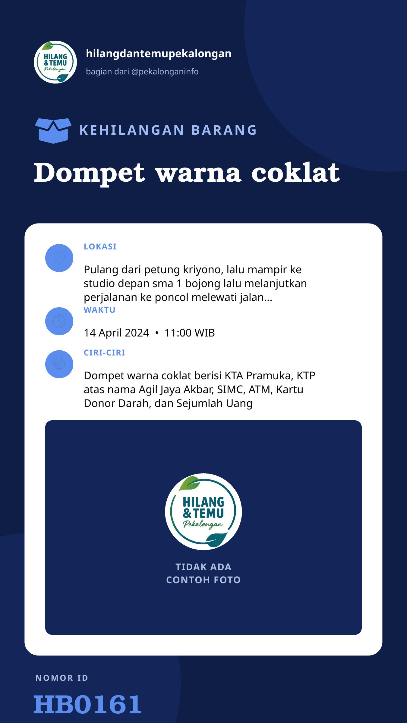 Story 9:16 laporan Dompet warna coklat