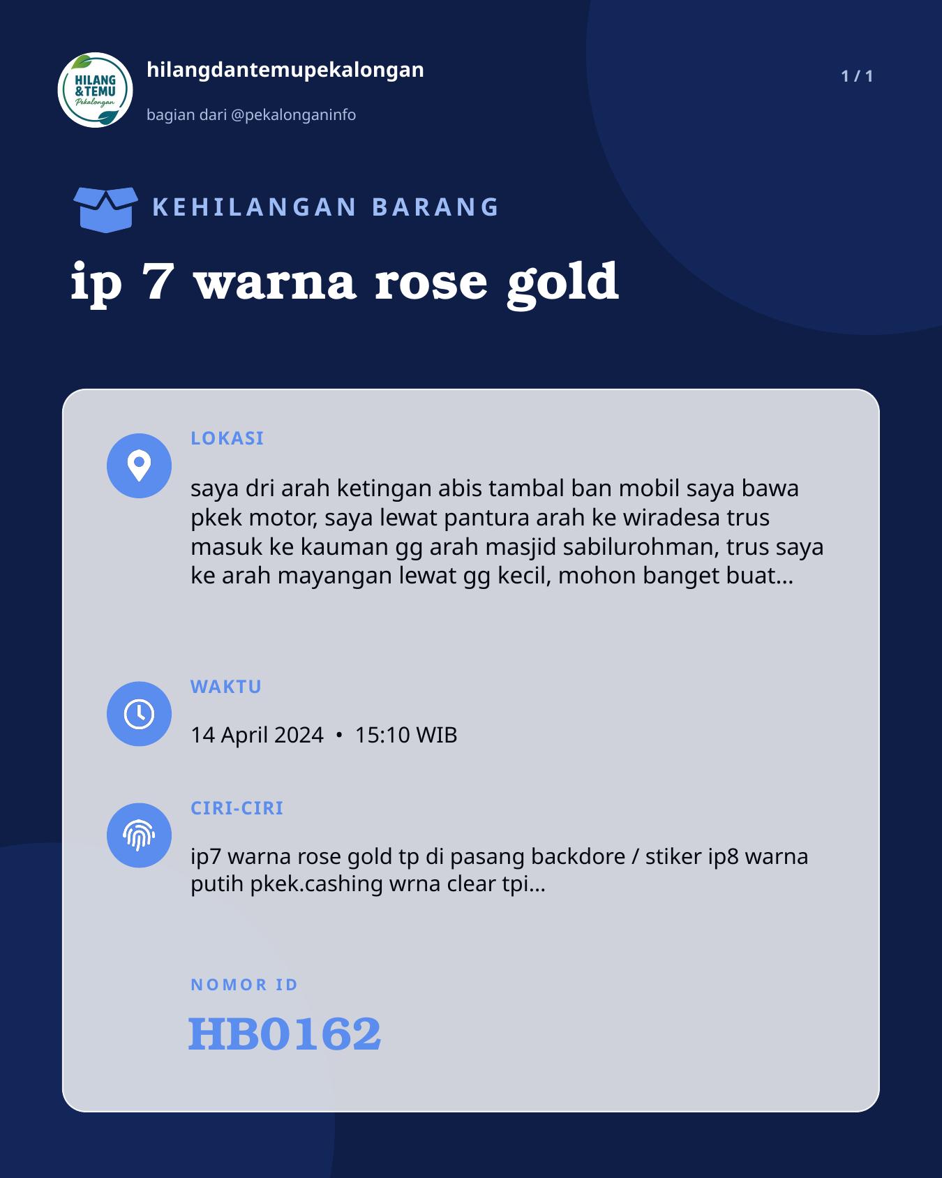 Slide laporan ip 7 warna rose gold (HB0162)