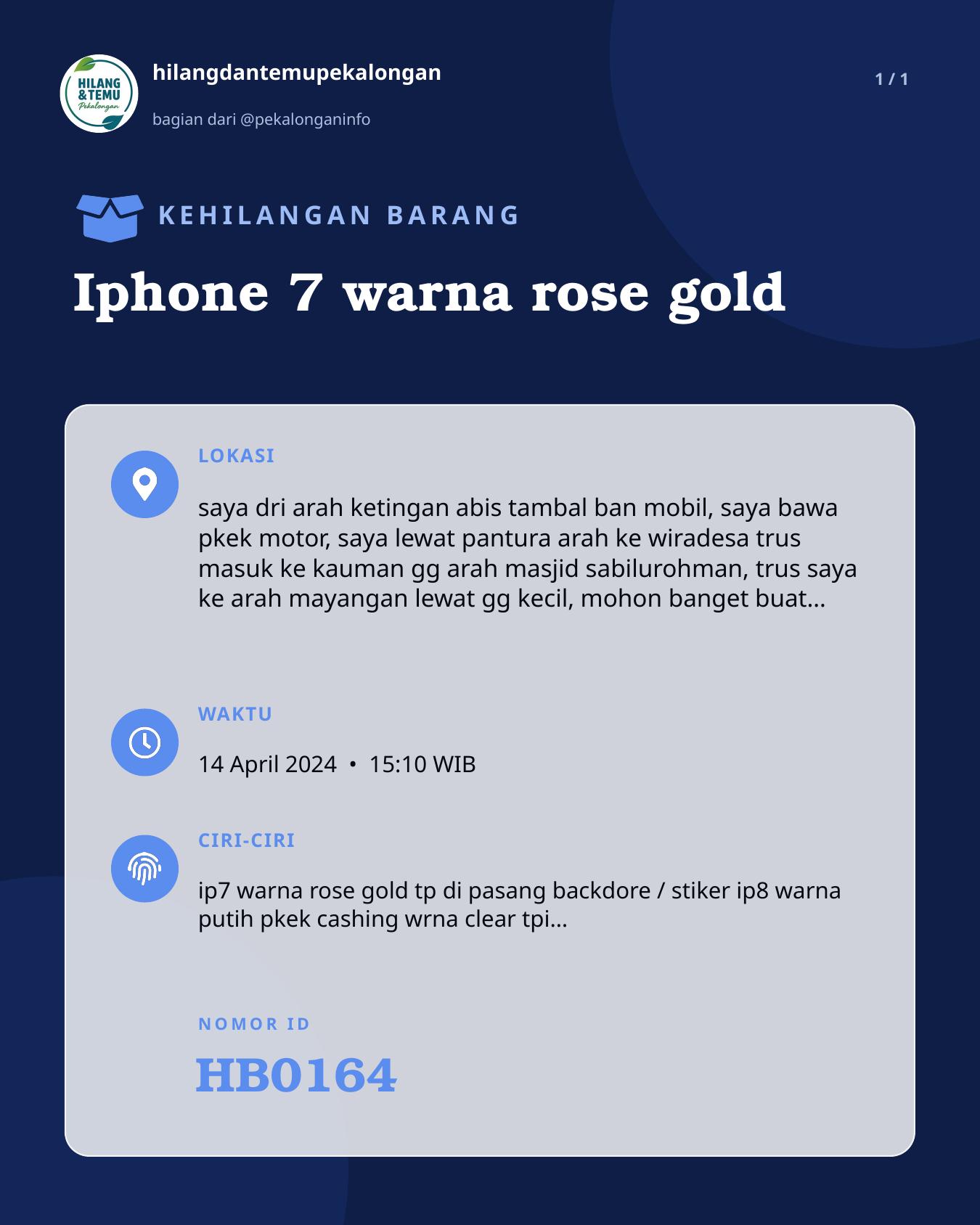 Slide laporan Iphone 7 warna rose gold (HB0164)