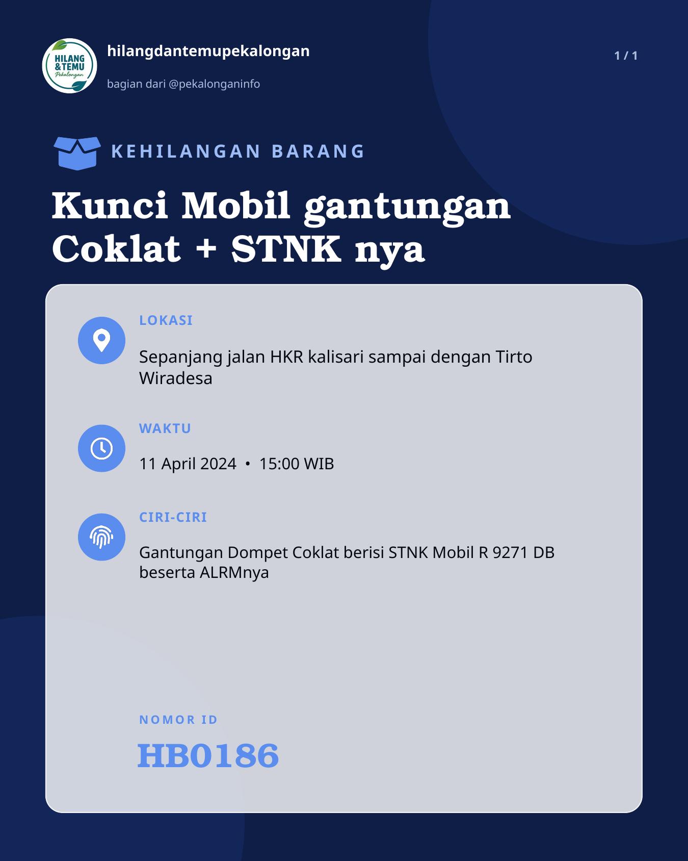 Slide laporan Kunci Mobil gantungan Coklat + STNK nya (HB0186)