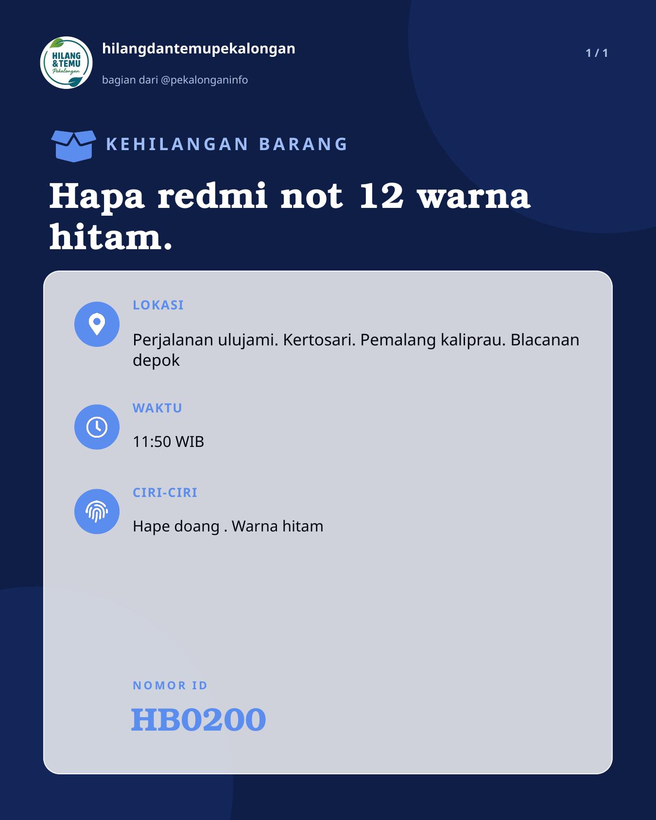 Slide laporan Hapa redmi not 12 warna hitam. (HB0200)