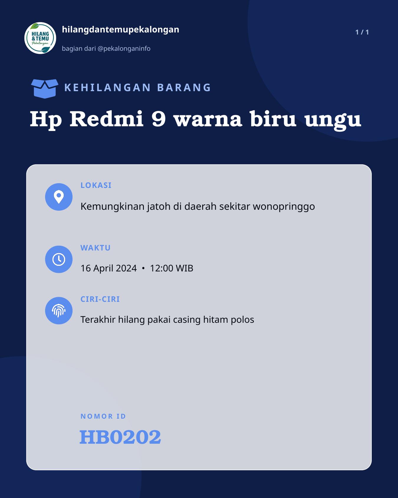 Slide laporan Hp Redmi 9 warna biru ungu (HB0202)