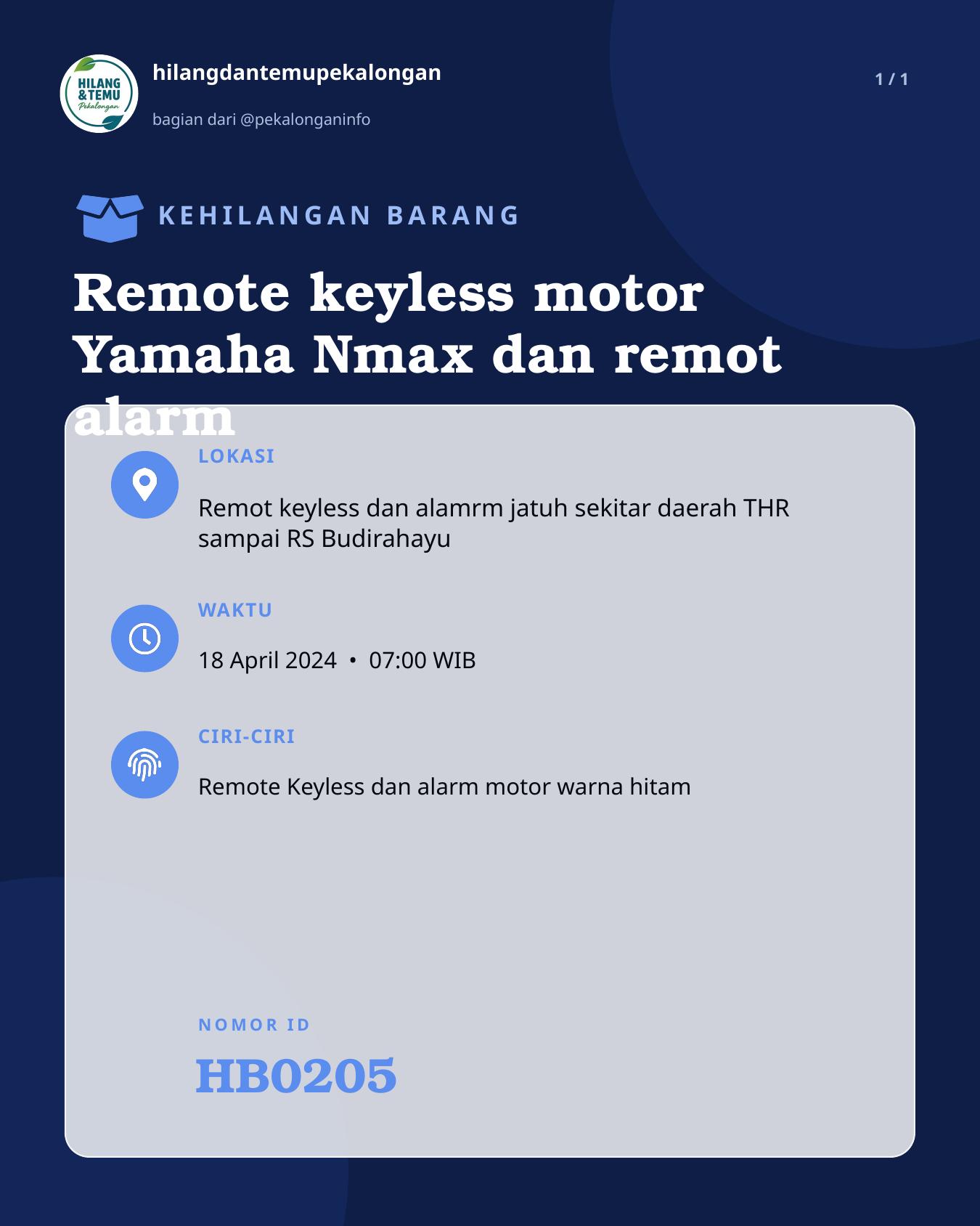 Slide laporan Remote keyless motor Yamaha Nmax dan remot alarm (HB0205)