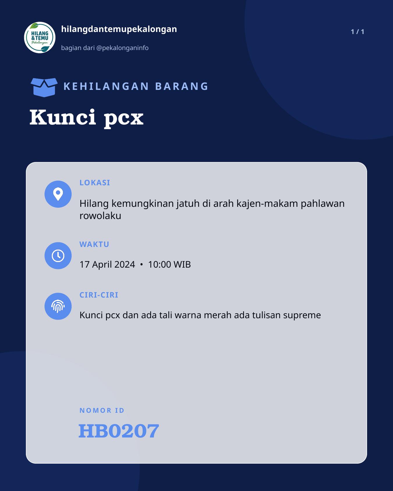 Slide laporan Kunci pcx (HB0207)
