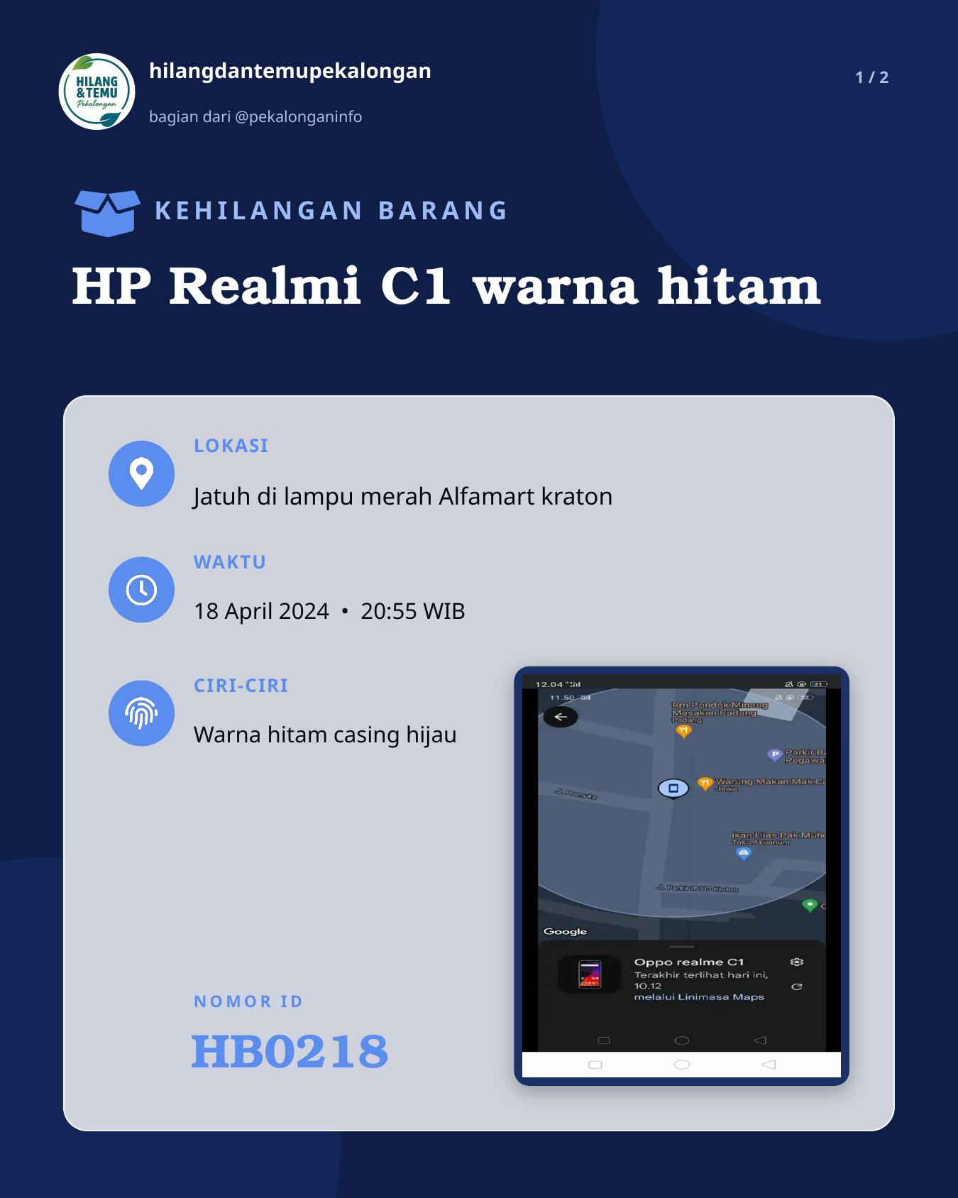 Slide 1 laporan HP Realmi C1 warna hitam