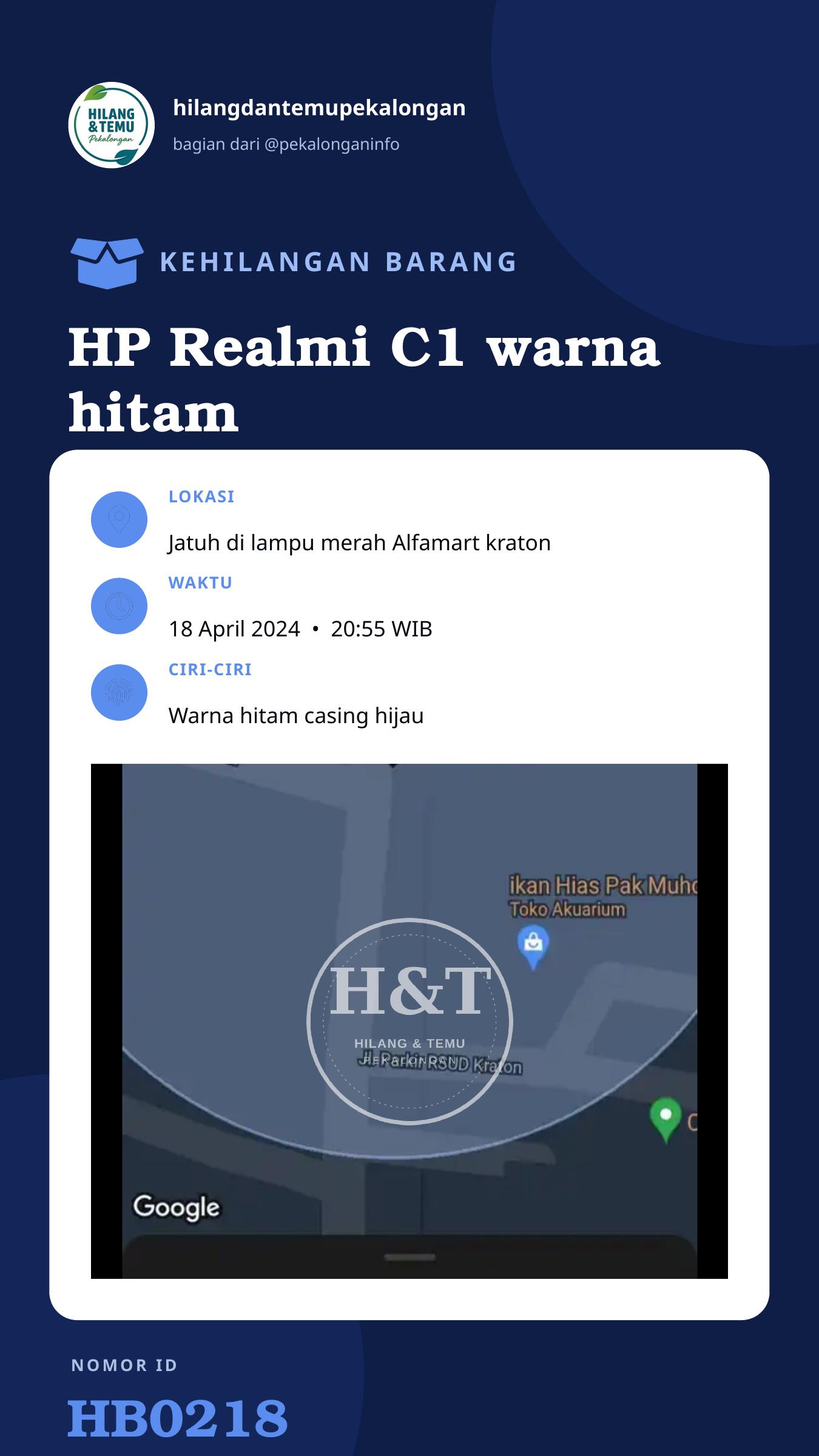 Story 9:16 laporan HP Realmi C1 warna hitam