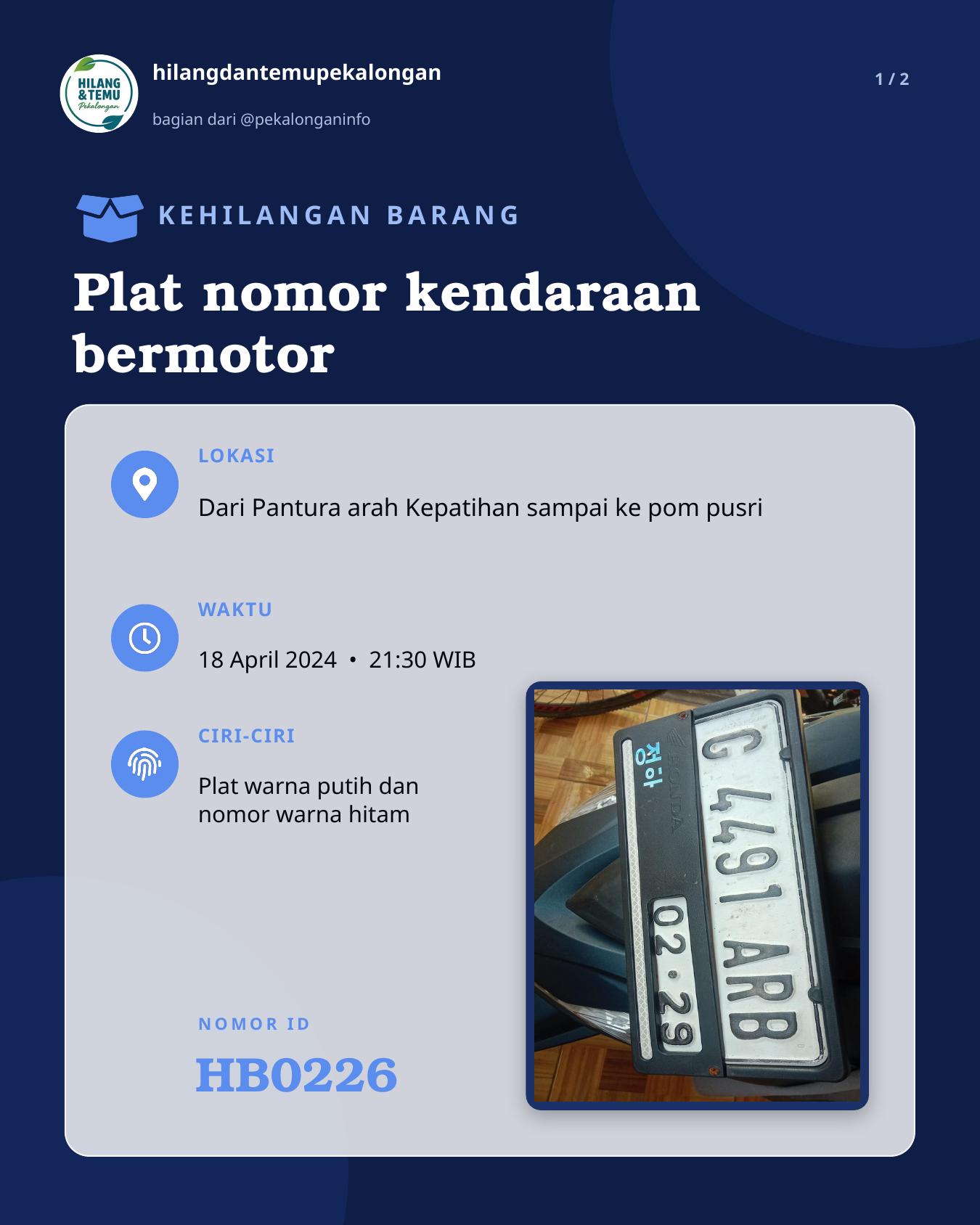 Slide 1 laporan Plat nomor kendaraan bermotor