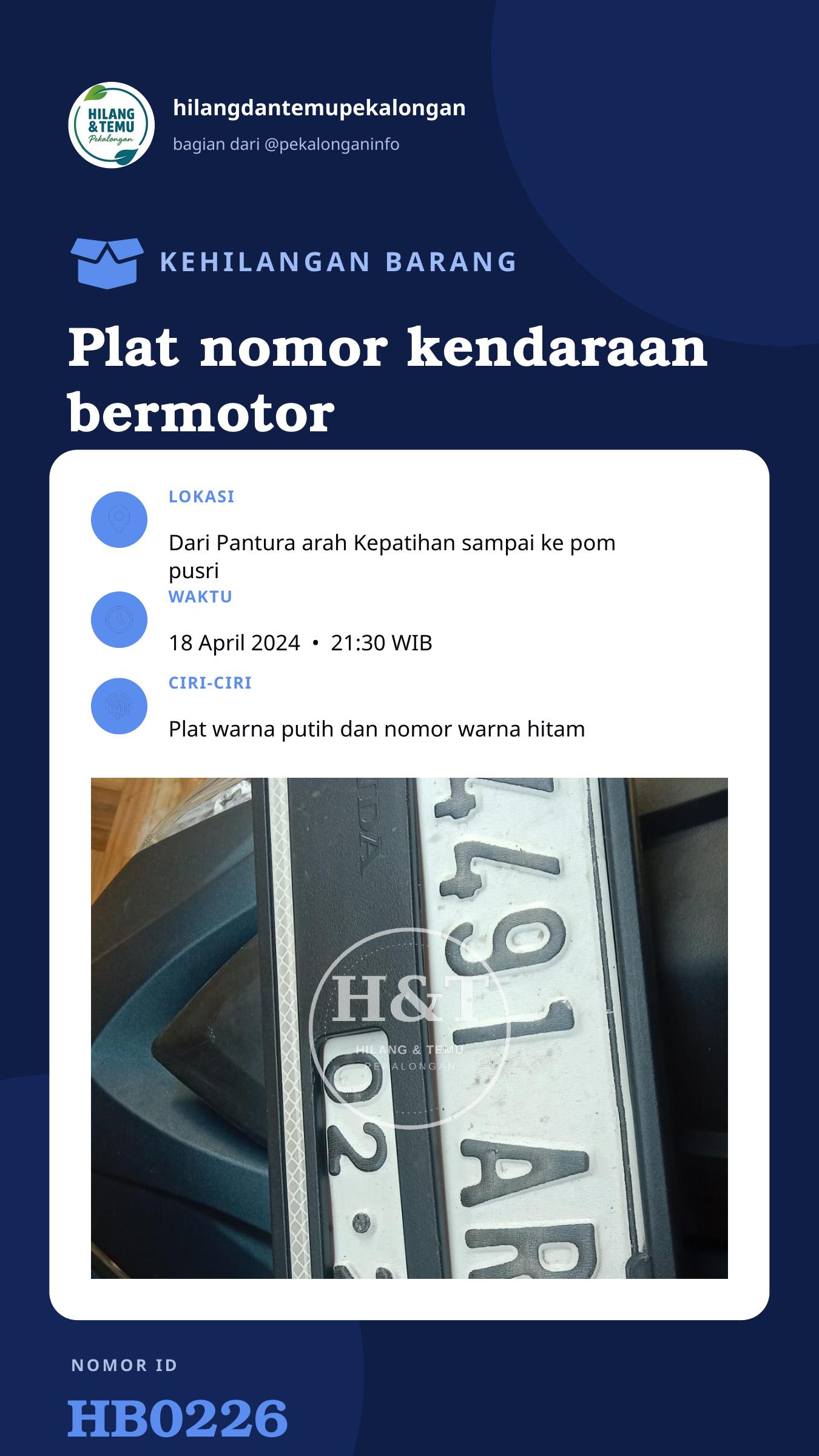 Story 9:16 laporan Plat nomor kendaraan bermotor