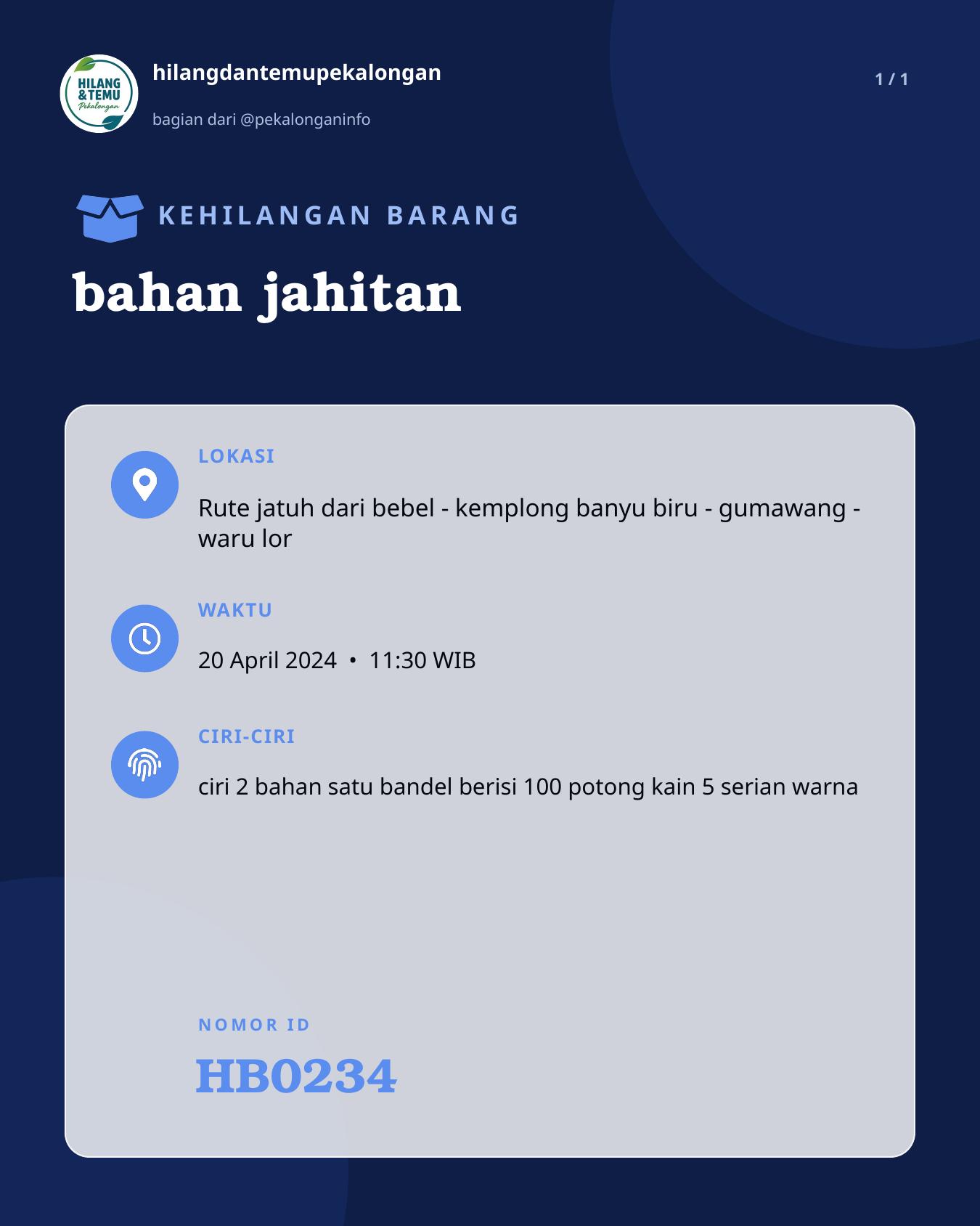 Slide laporan bahan jahitan (HB0234)