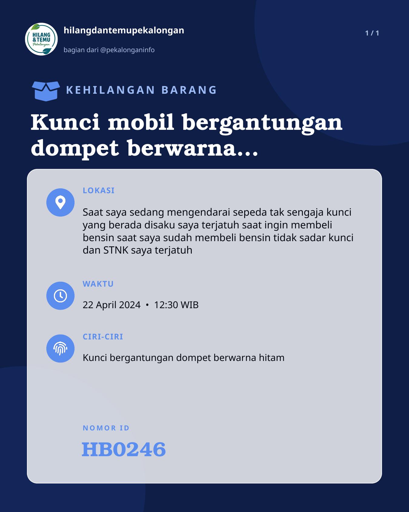 Slide laporan Kunci mobil bergantungan dompet berwarna hitamyang berisi dompet (HB0246)
