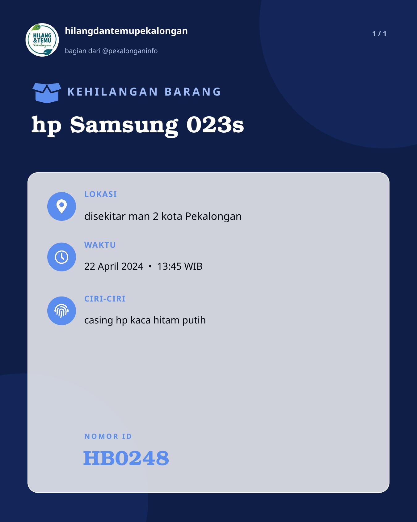 Slide laporan hp Samsung 023s (HB0248)