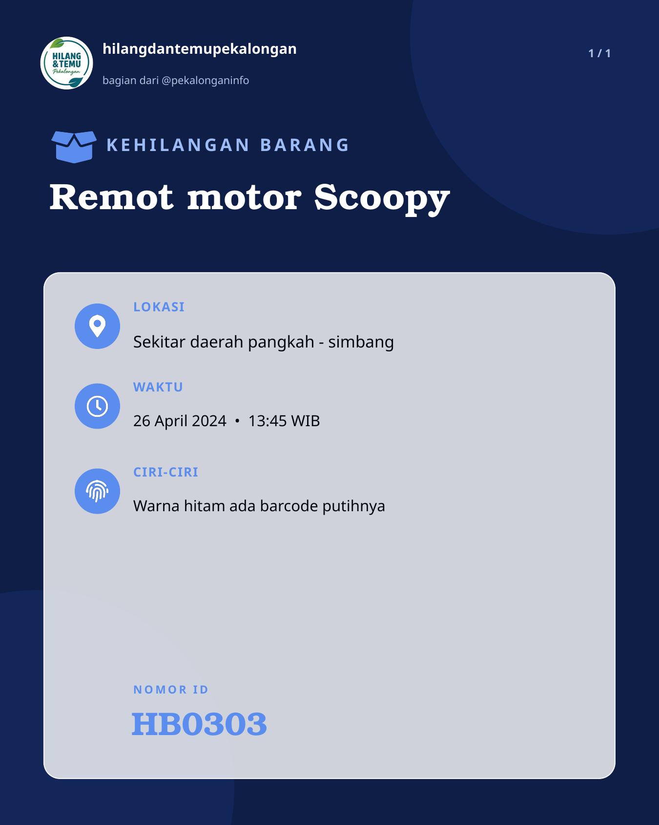 Slide laporan Remot motor Scoopy (HB0303)