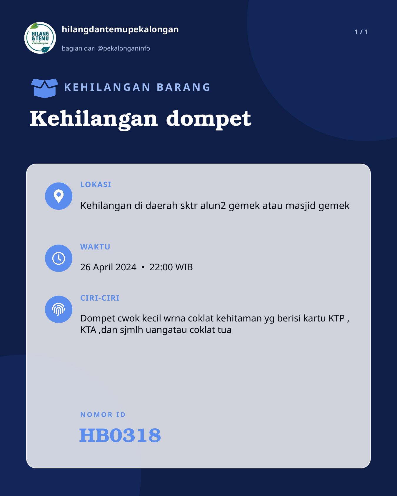 Slide laporan Kehilangan dompet (HB0318)