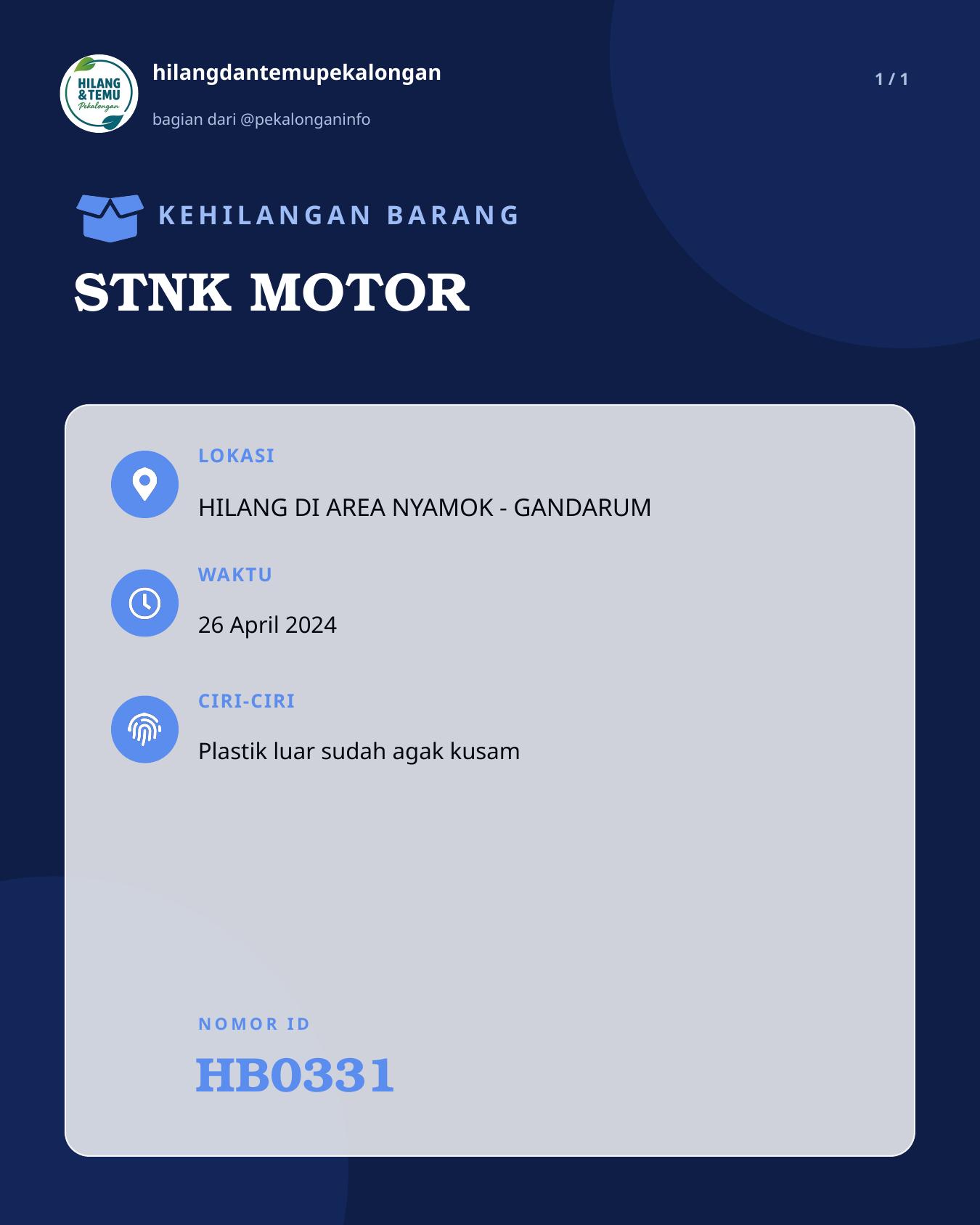 Slide laporan STNK MOTOR (HB0331)