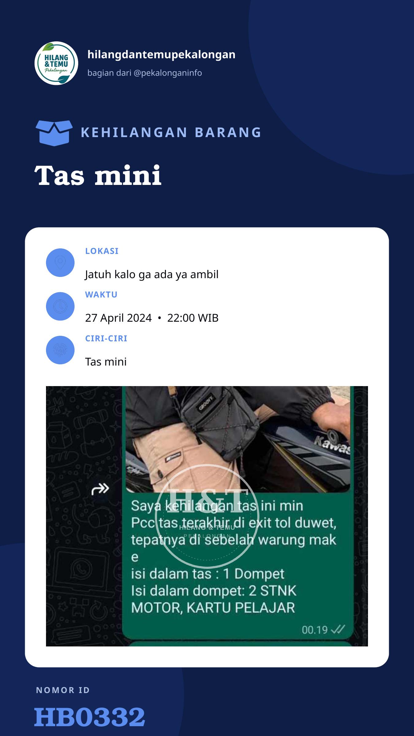 Story 9:16 laporan Tas mini