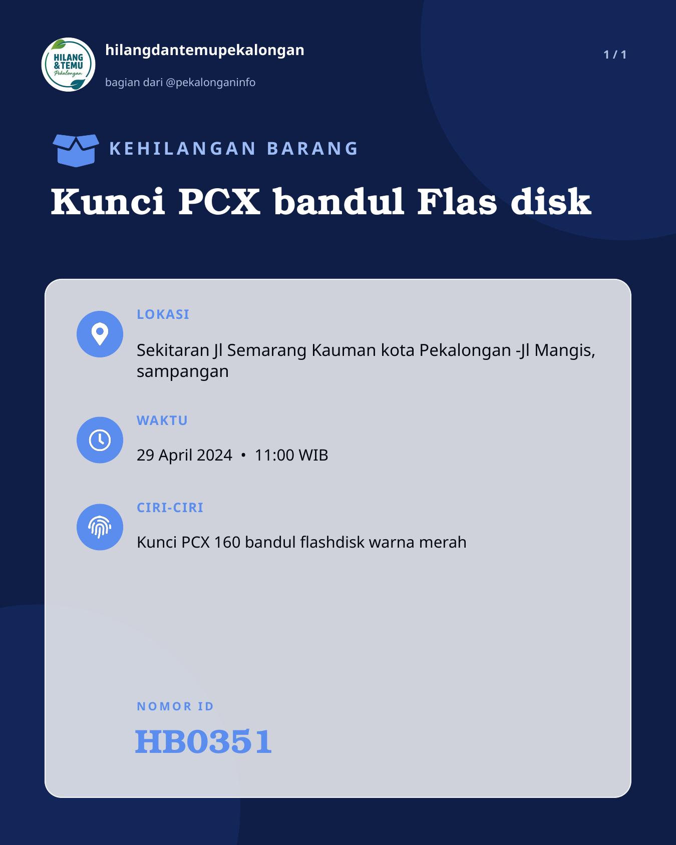 Slide laporan Kunci PCX bandul Flas disk (HB0351)