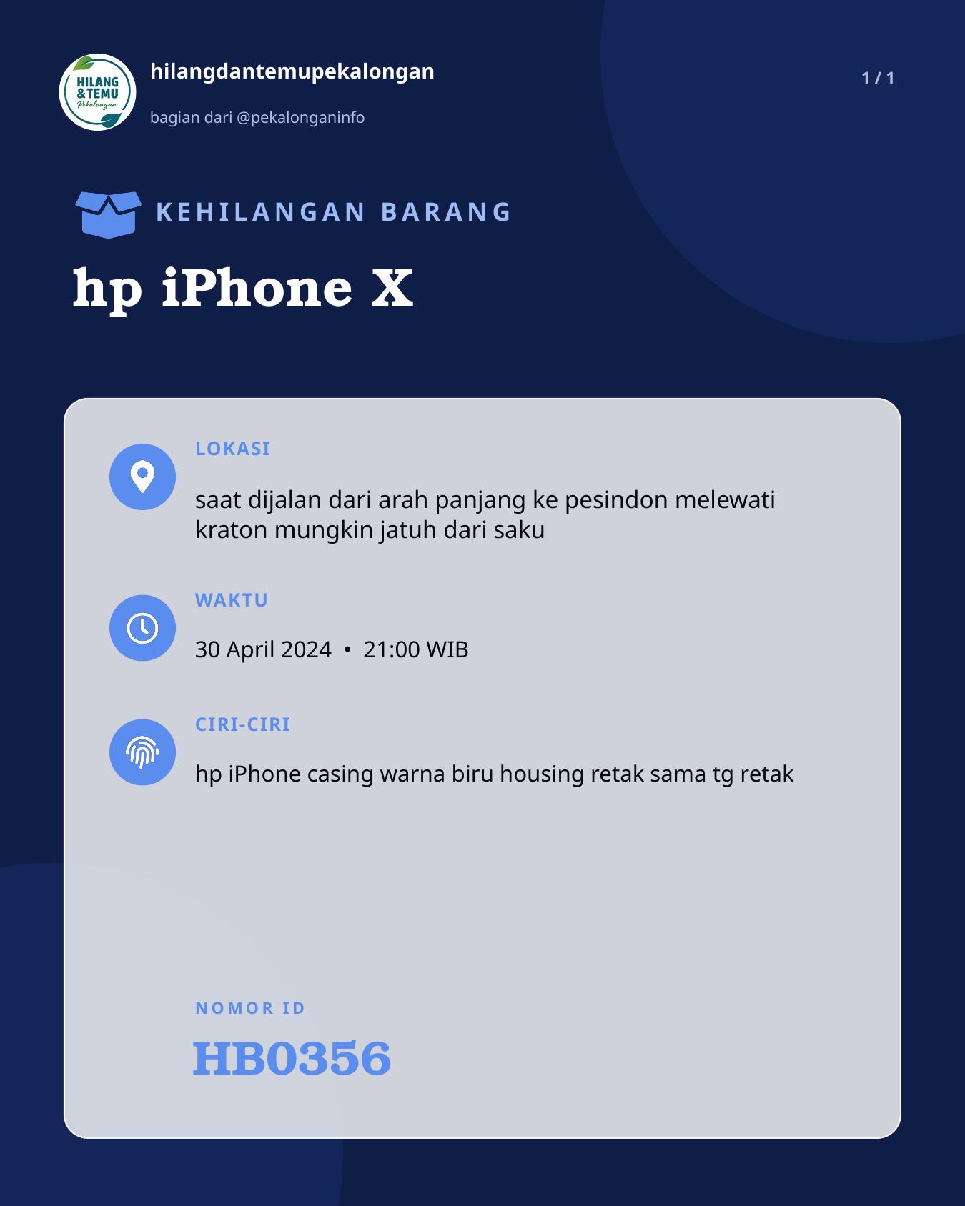 Slide laporan hp iPhone X (HB0356)