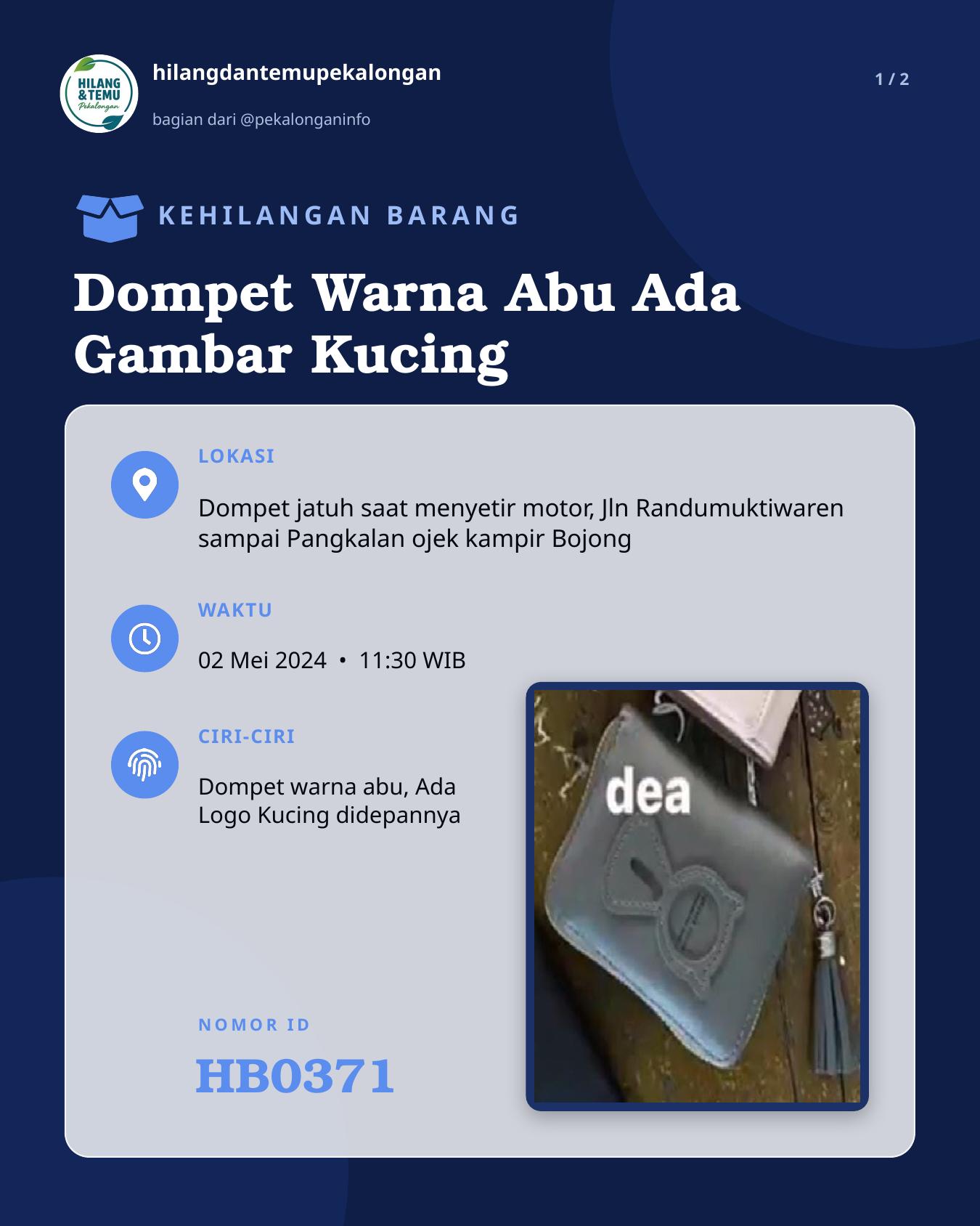 Slide 1 laporan Dompet Warna Abu Ada Gambar Kucing