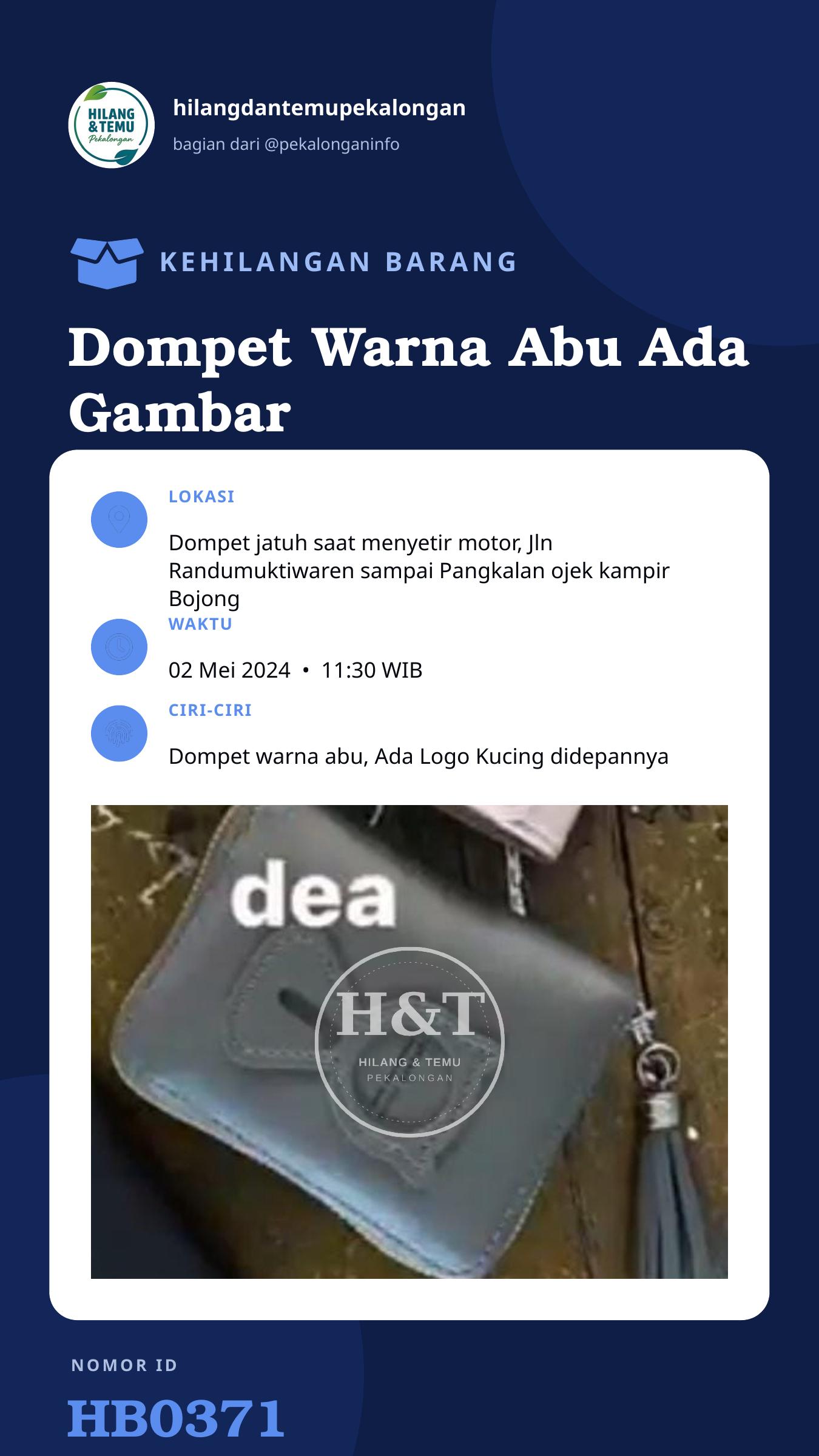 Story 9:16 laporan Dompet Warna Abu Ada Gambar Kucing