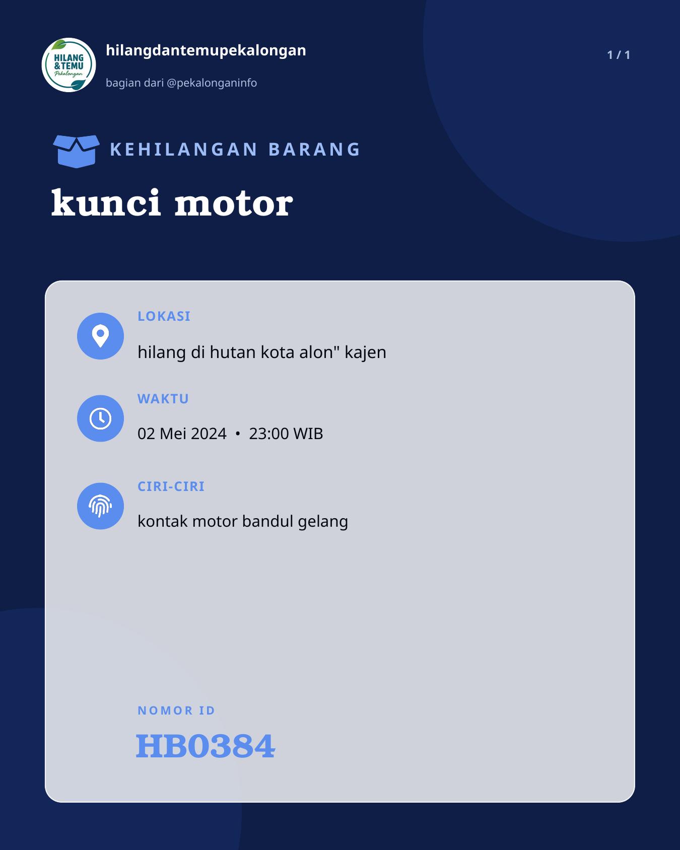 Slide laporan kunci motor (HB0384)