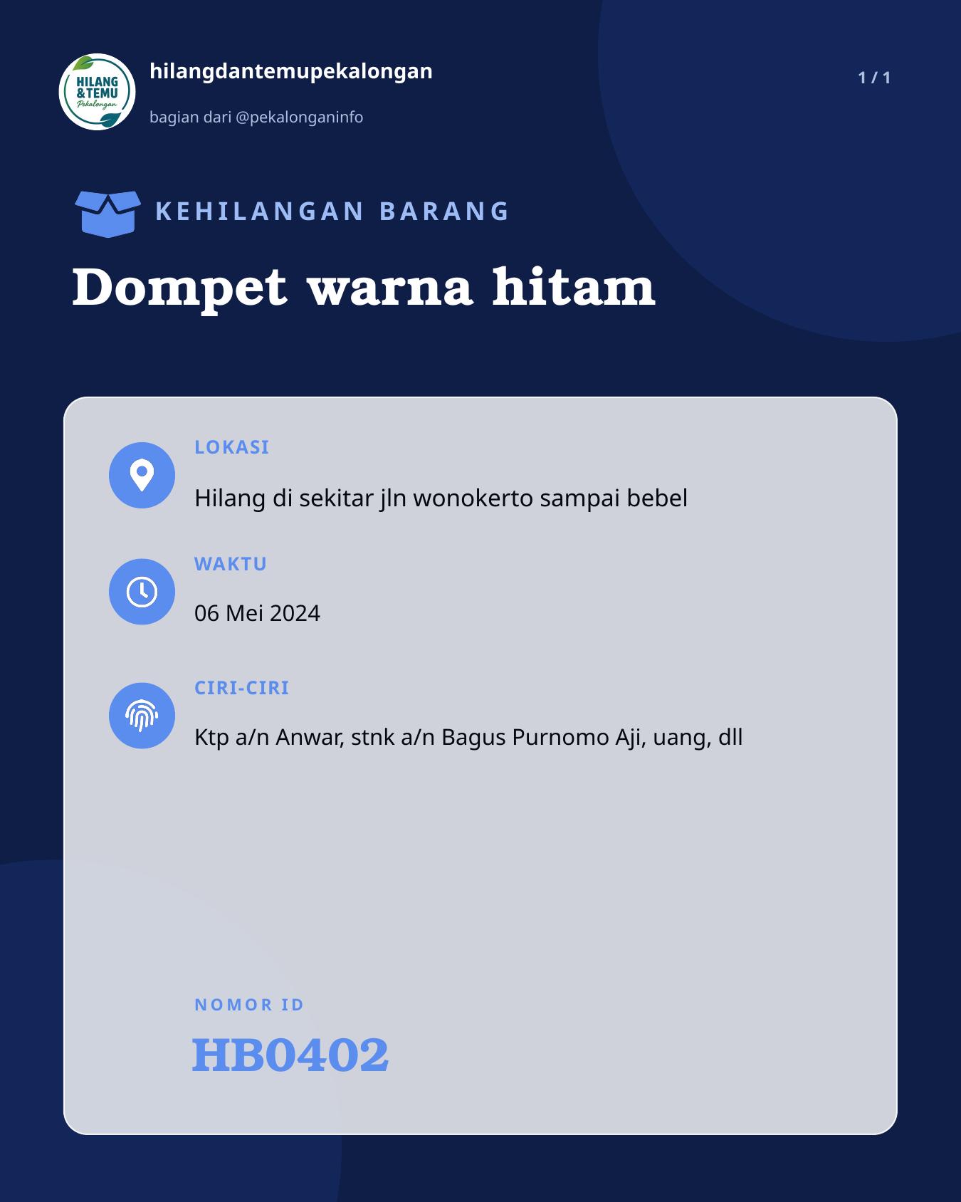 Slide laporan Dompet warna hitam (HB0402)