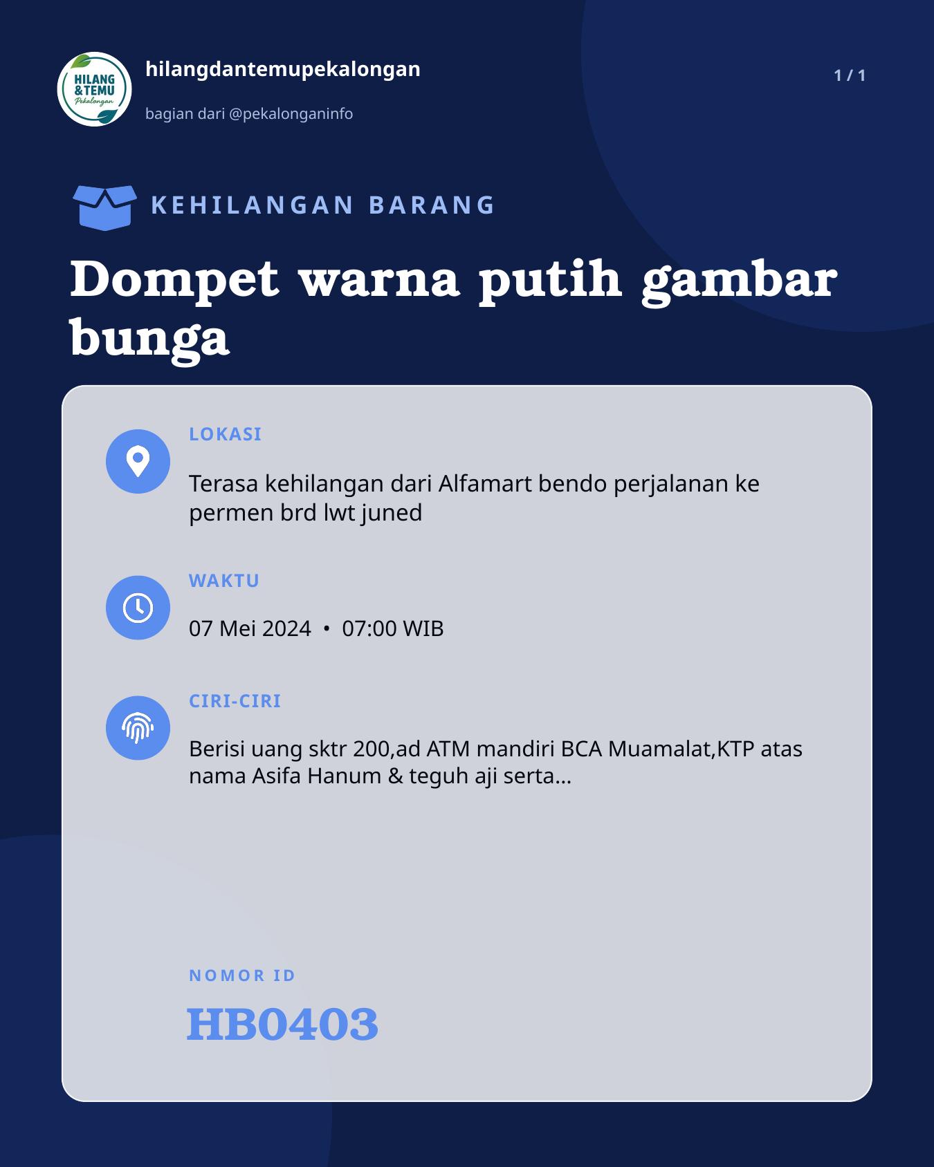 Slide laporan Dompet warna putih gambar bunga (HB0403)