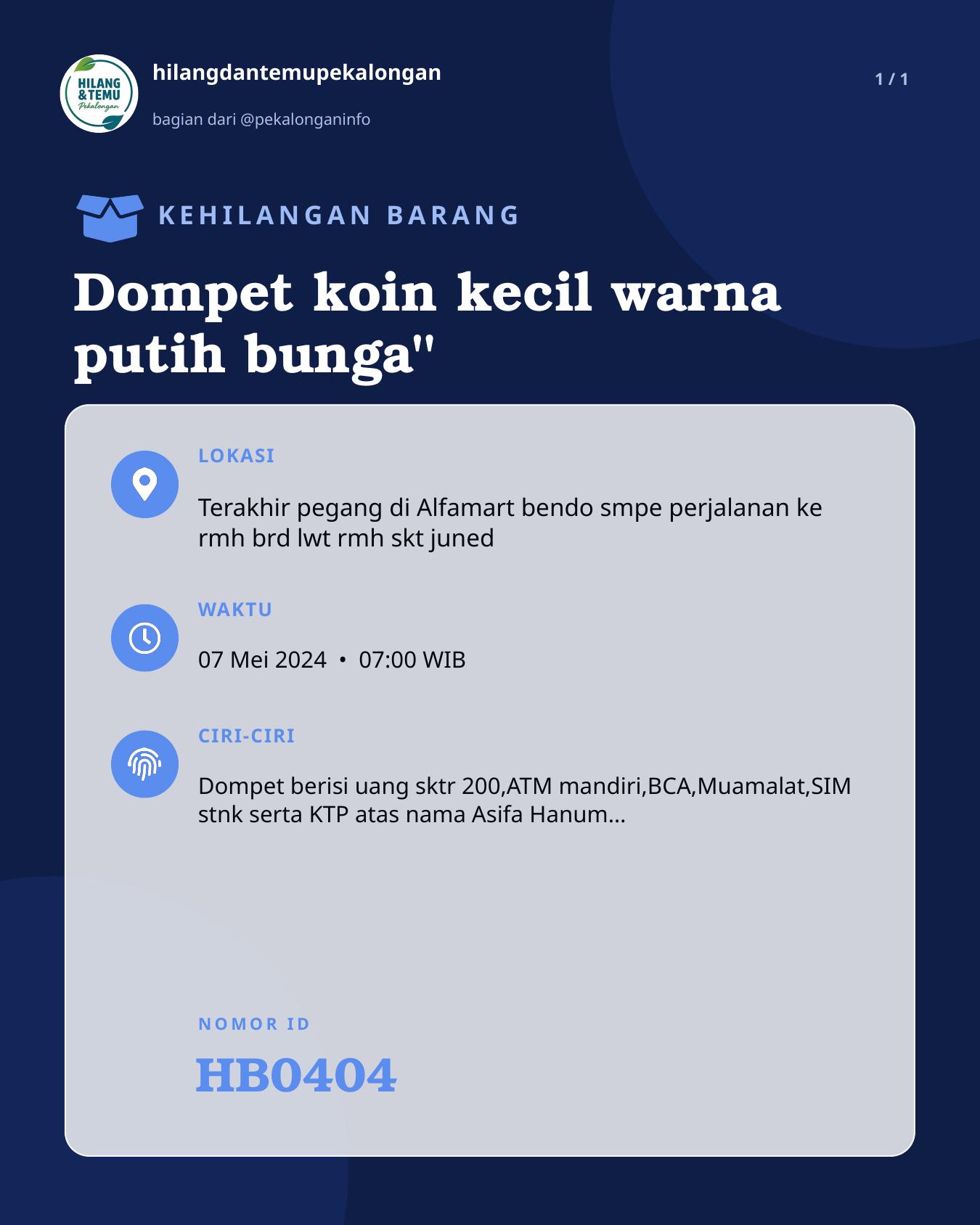 Slide laporan Dompet koin kecil warna putih bunga" (HB0404)