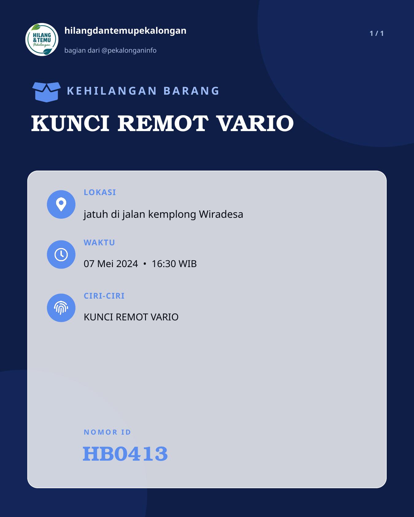 Slide laporan KUNCI REMOT VARIO (HB0413)