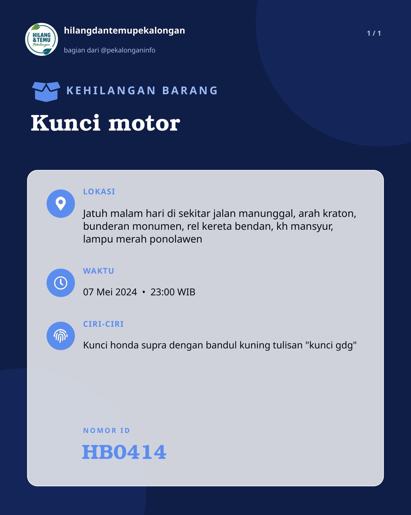 Slide laporan Kunci motor (HB0414)