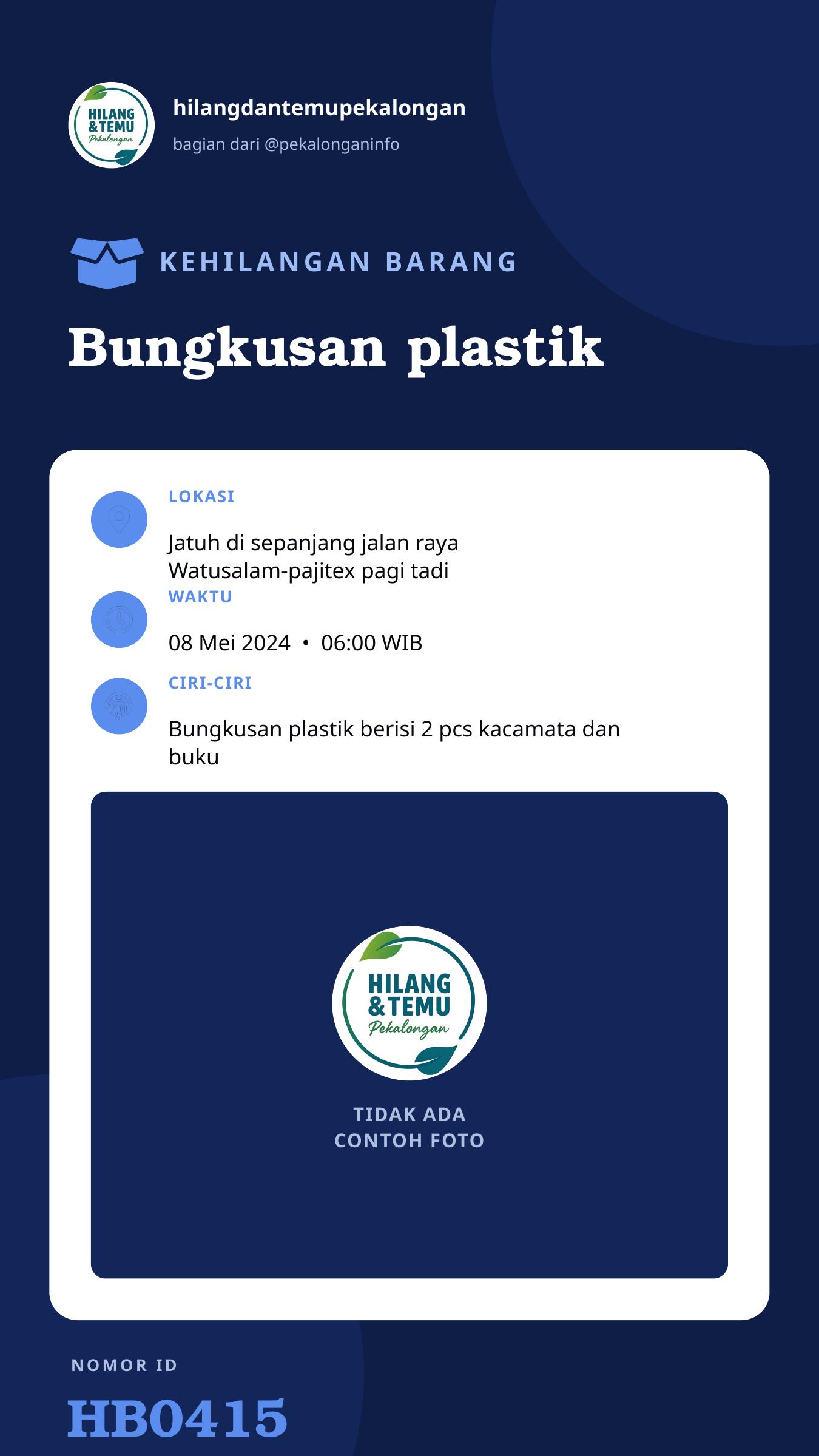 Story 9:16 laporan Bungkusan plastik