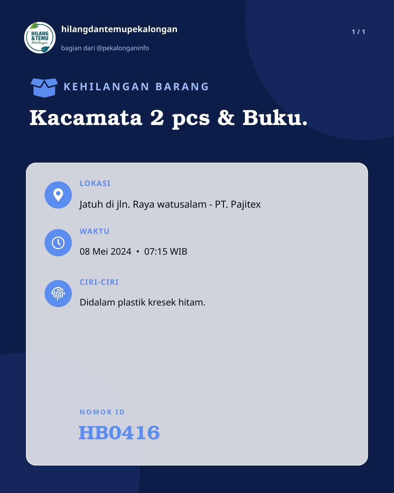 Slide laporan Kacamata 2 pcs & Buku. (HB0416)