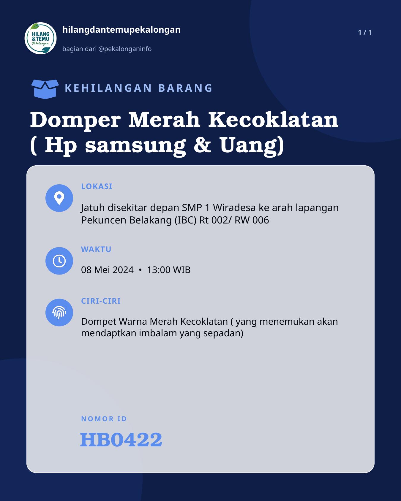 Slide laporan Domper Merah Kecoklatan ( Hp samsung & Uang) (HB0422)